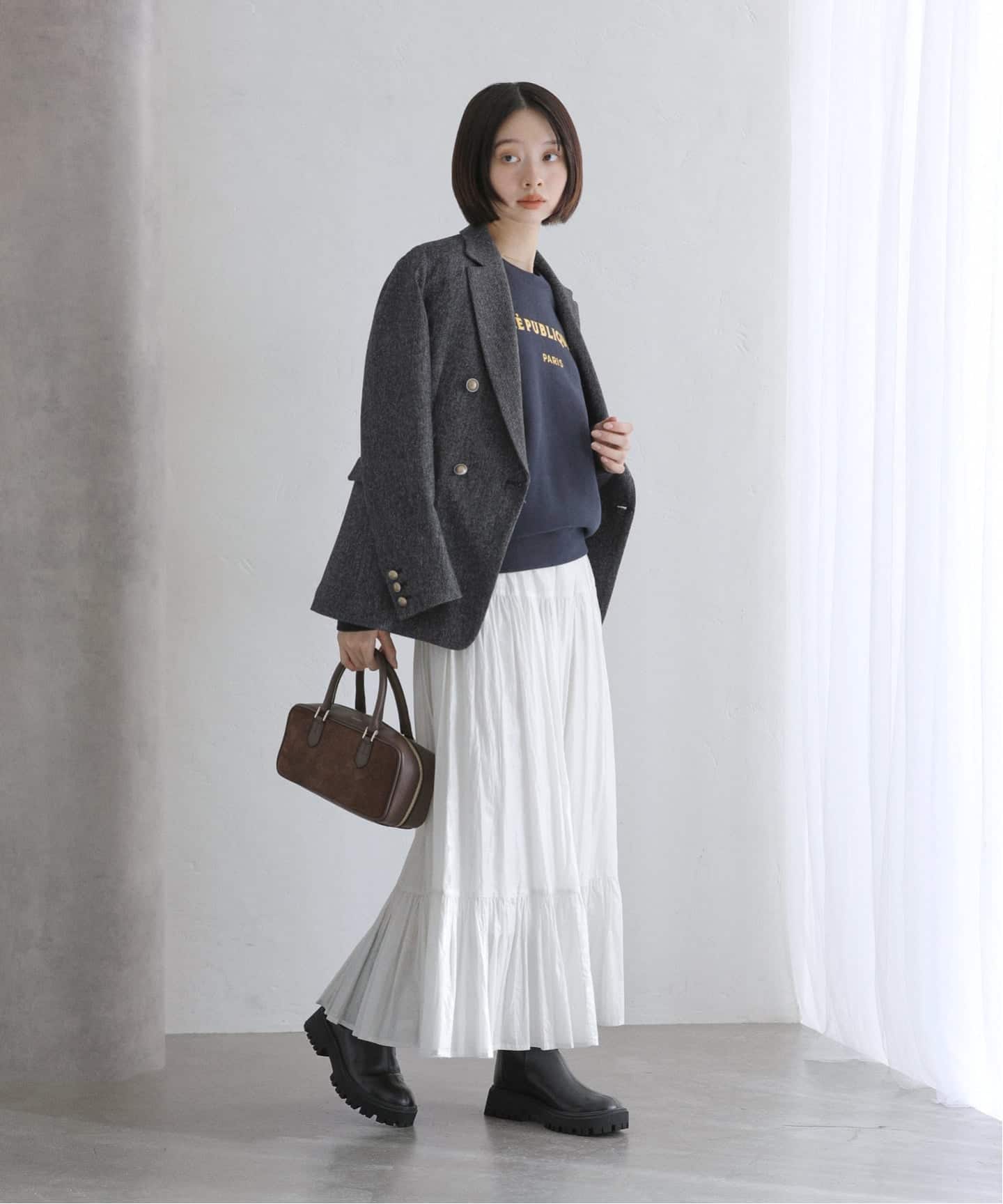 洗える】ローン箔加工ティアードスカート（ロング・マキシ丈スカート