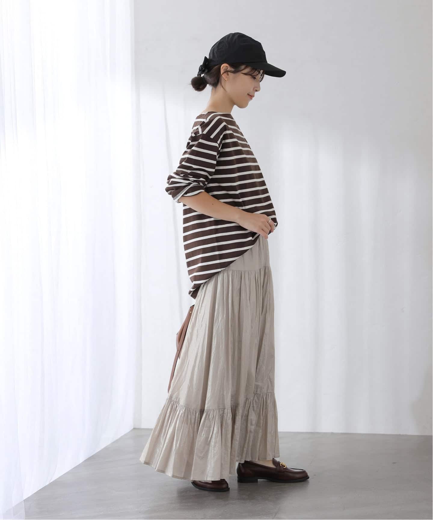 洗える】ローン箔加工ティアードスカート（ロング・マキシ丈
