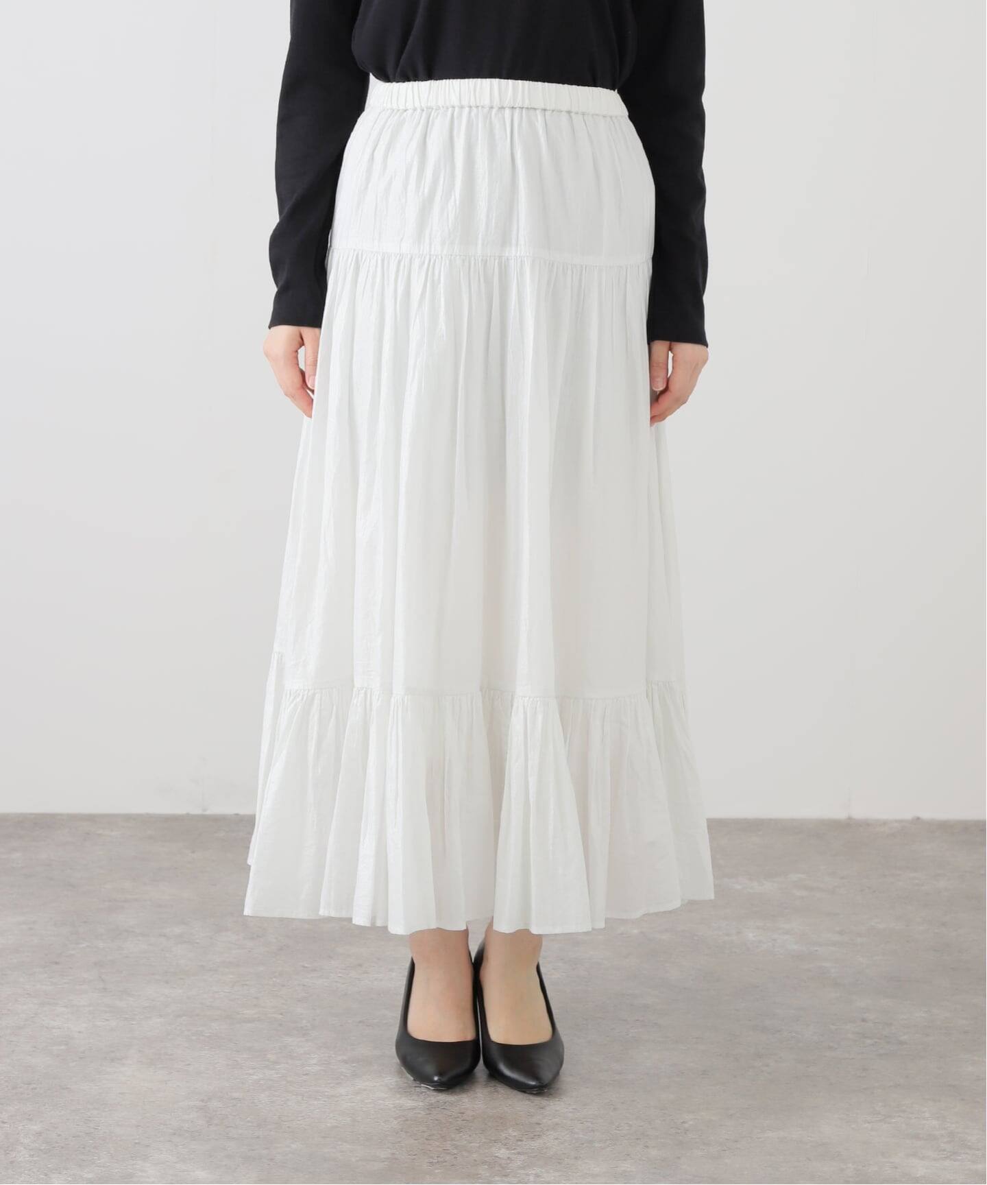 洗える】ローン箔加工ティアードスカート（ロング・マキシ丈スカート