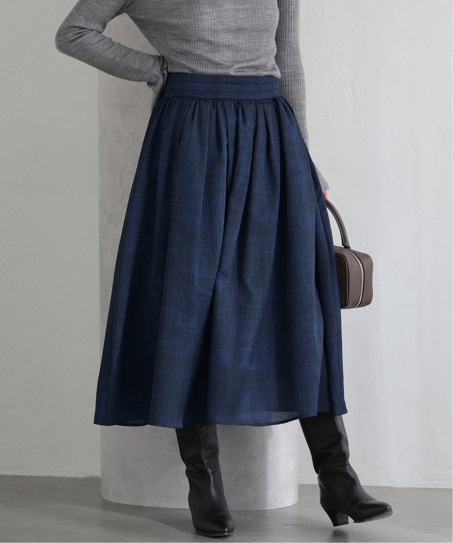 ラ トータリテ（La TOTALITE）/【洗える】幾何柄サッカータックスカート 洗える】幾何柄サッカータックスカート（ロング・マキシ丈スカート