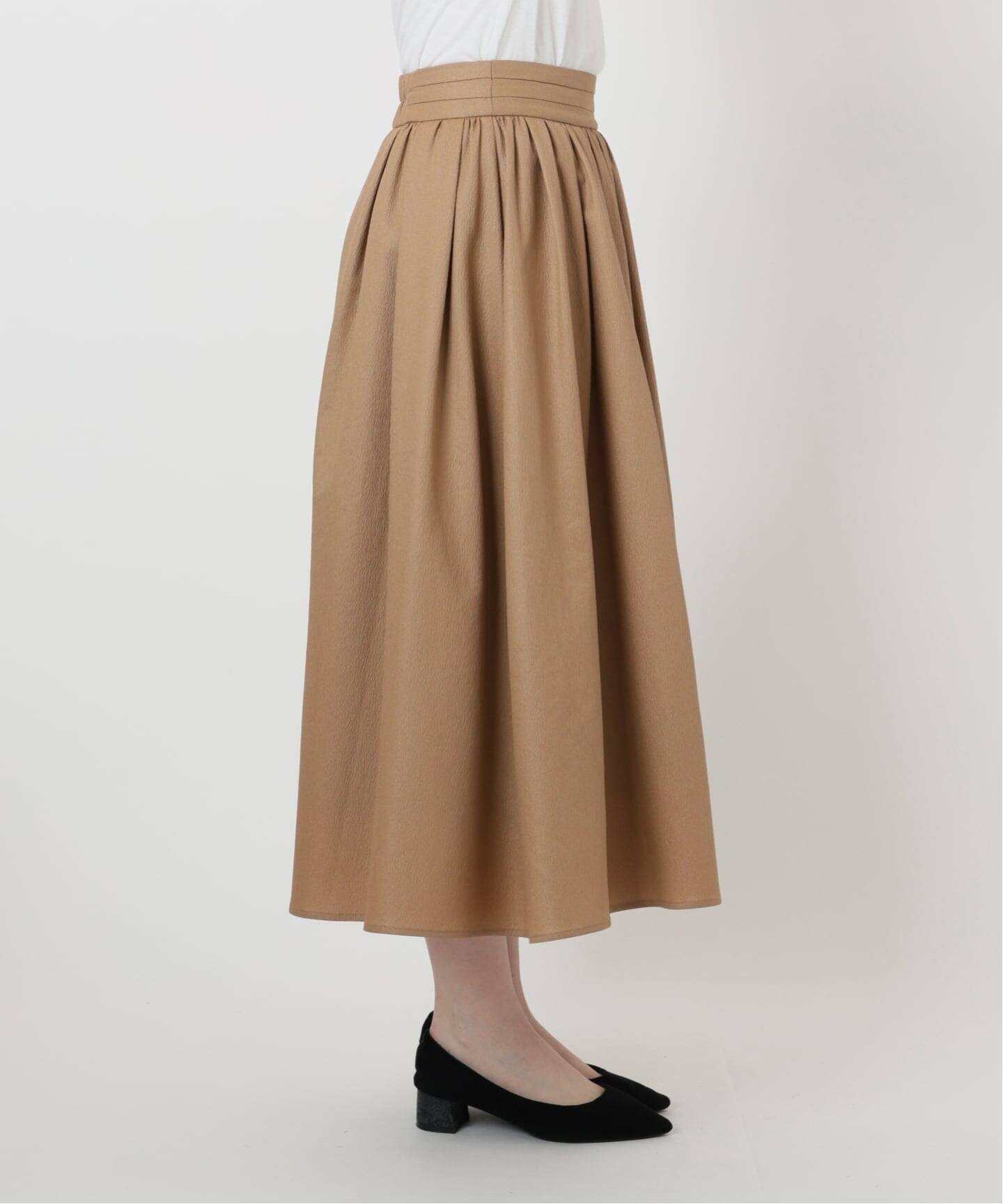 洗える】幾何柄サッカータックスカート（ロング・マキシ丈スカート