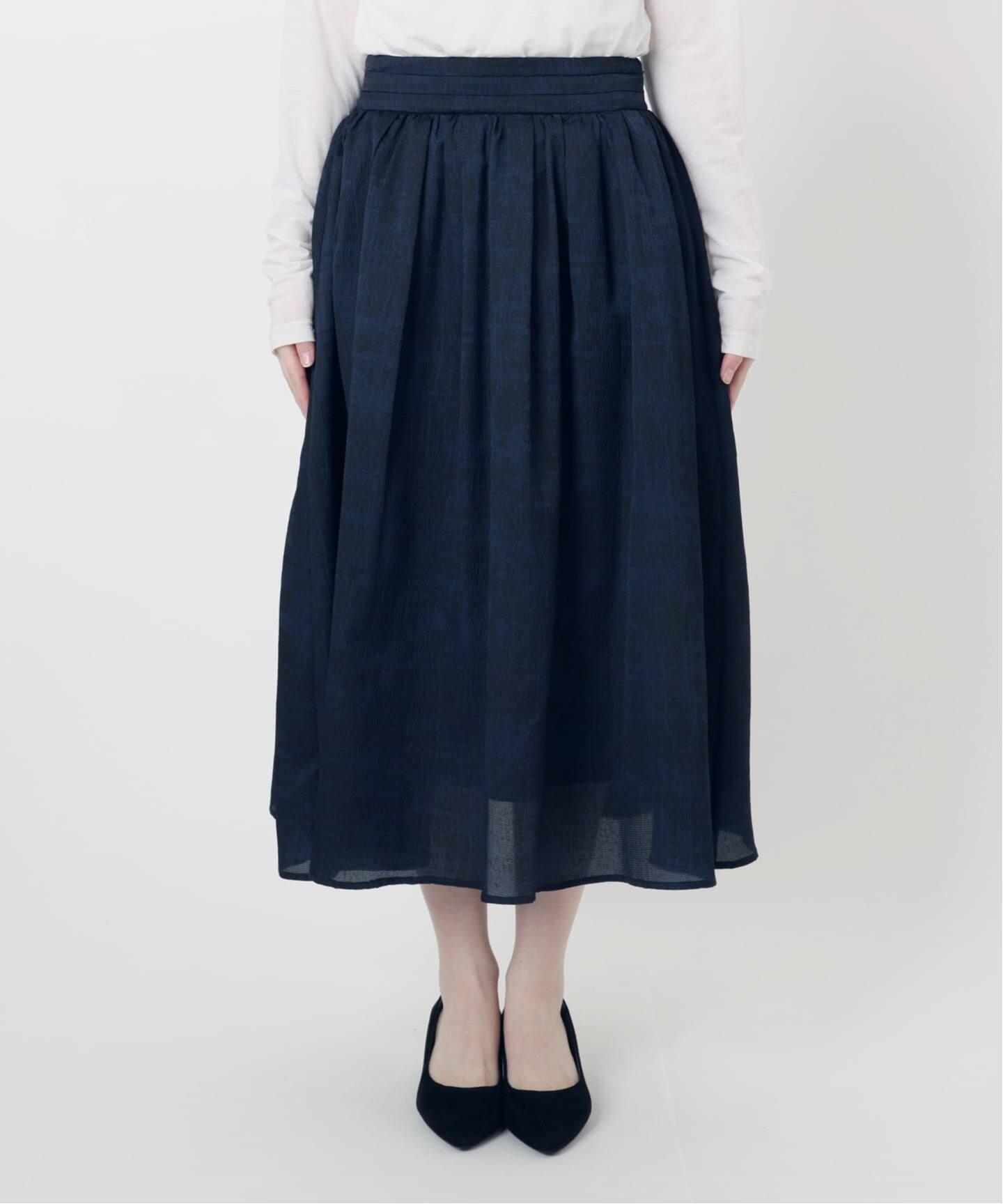 洗える】幾何柄サッカータックスカート（ロング・マキシ丈スカート