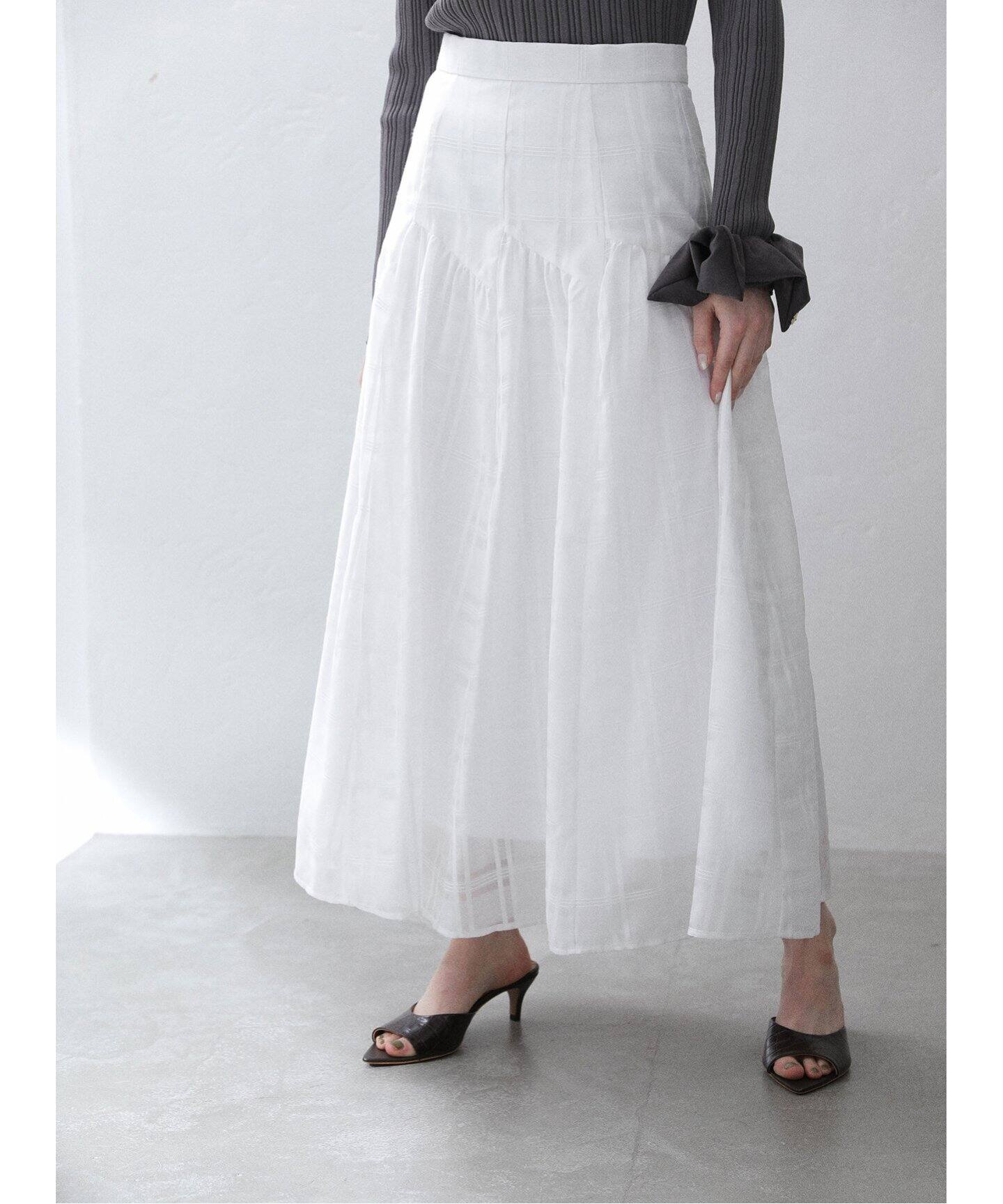 洗える】シアーチェックパネルギャザースカート（ロング・マキシ丈  