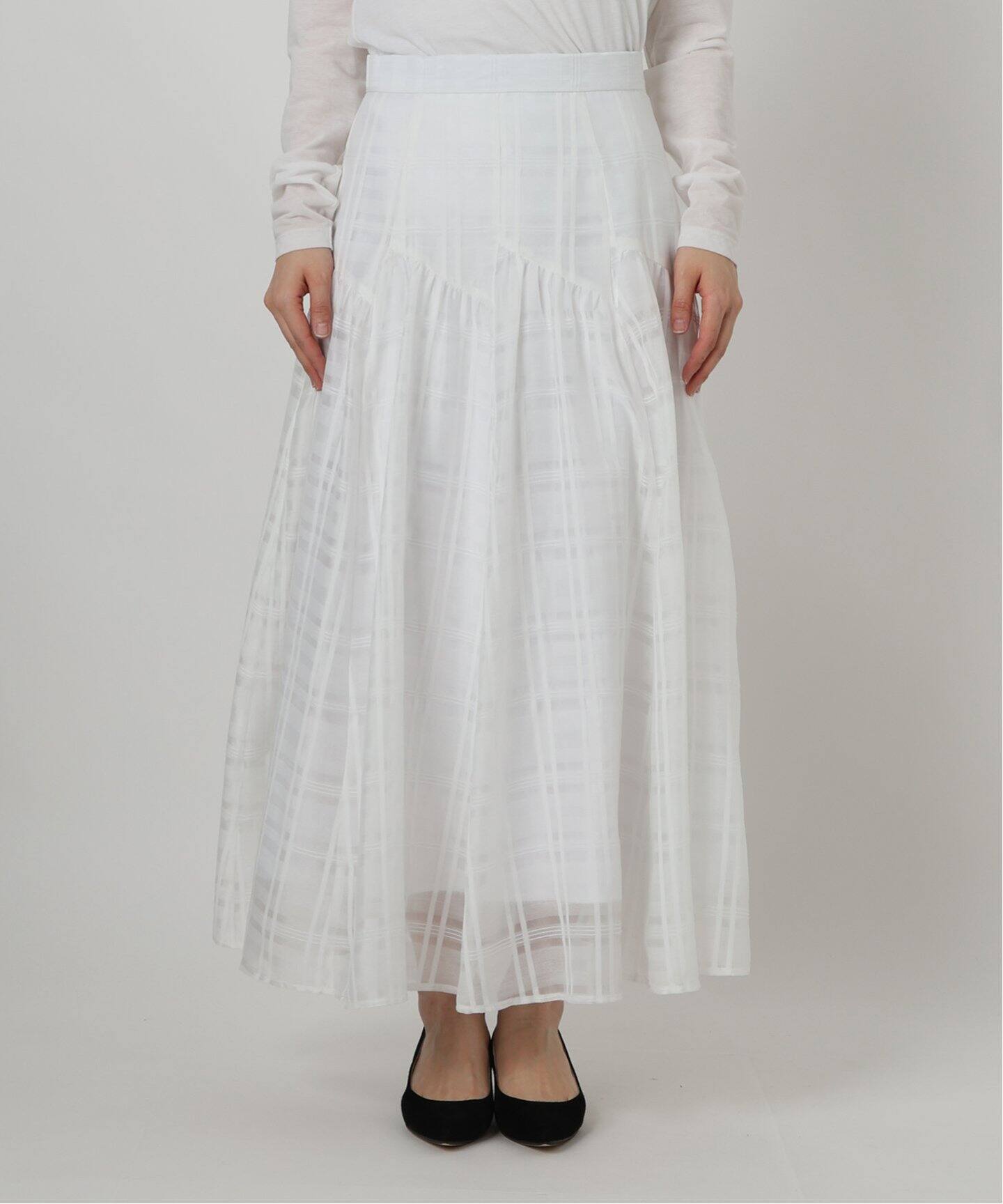 洗える】シアーチェックパネルギャザースカート（ロング・マキシ