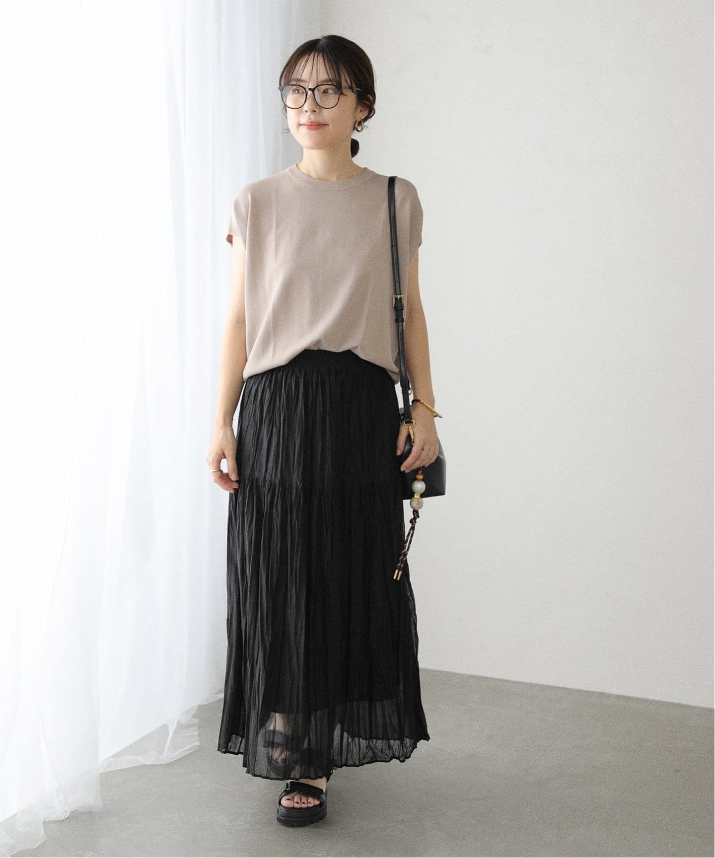 洗える】シフォンニットワッシャースカート（ロング・マキシ丈