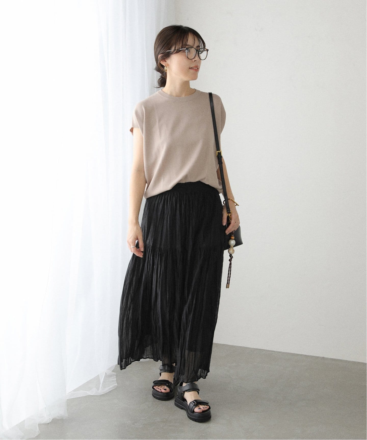 洗える】シフォンニットワッシャースカート（ロング・マキシ丈