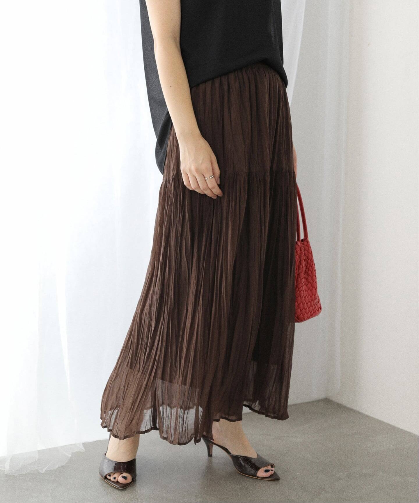 洗える】シフォンニットワッシャースカート（ロング・マキシ丈スカート
