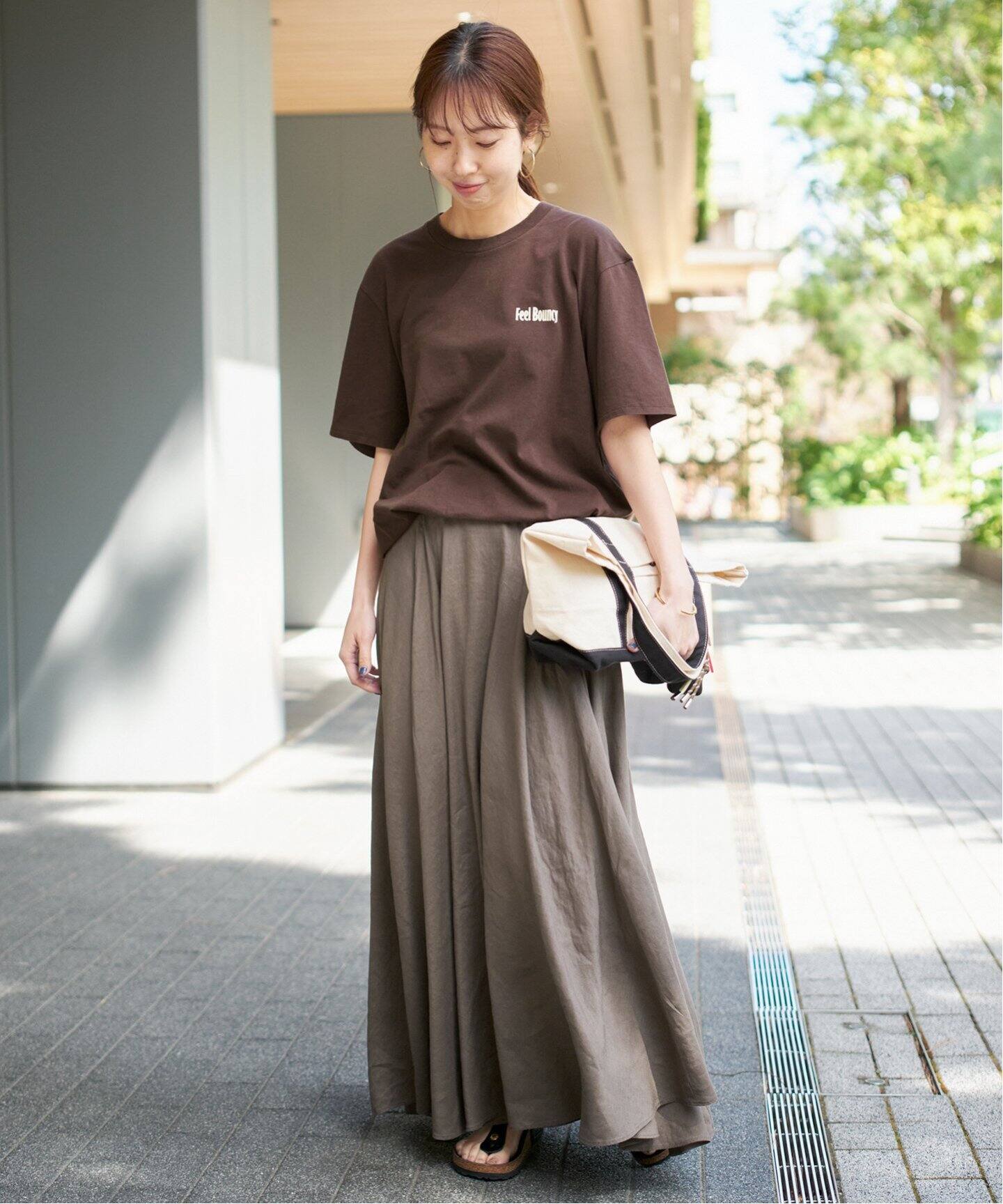 リネンブレンドイージーフレアスカート（ロング・マキシ丈スカート  