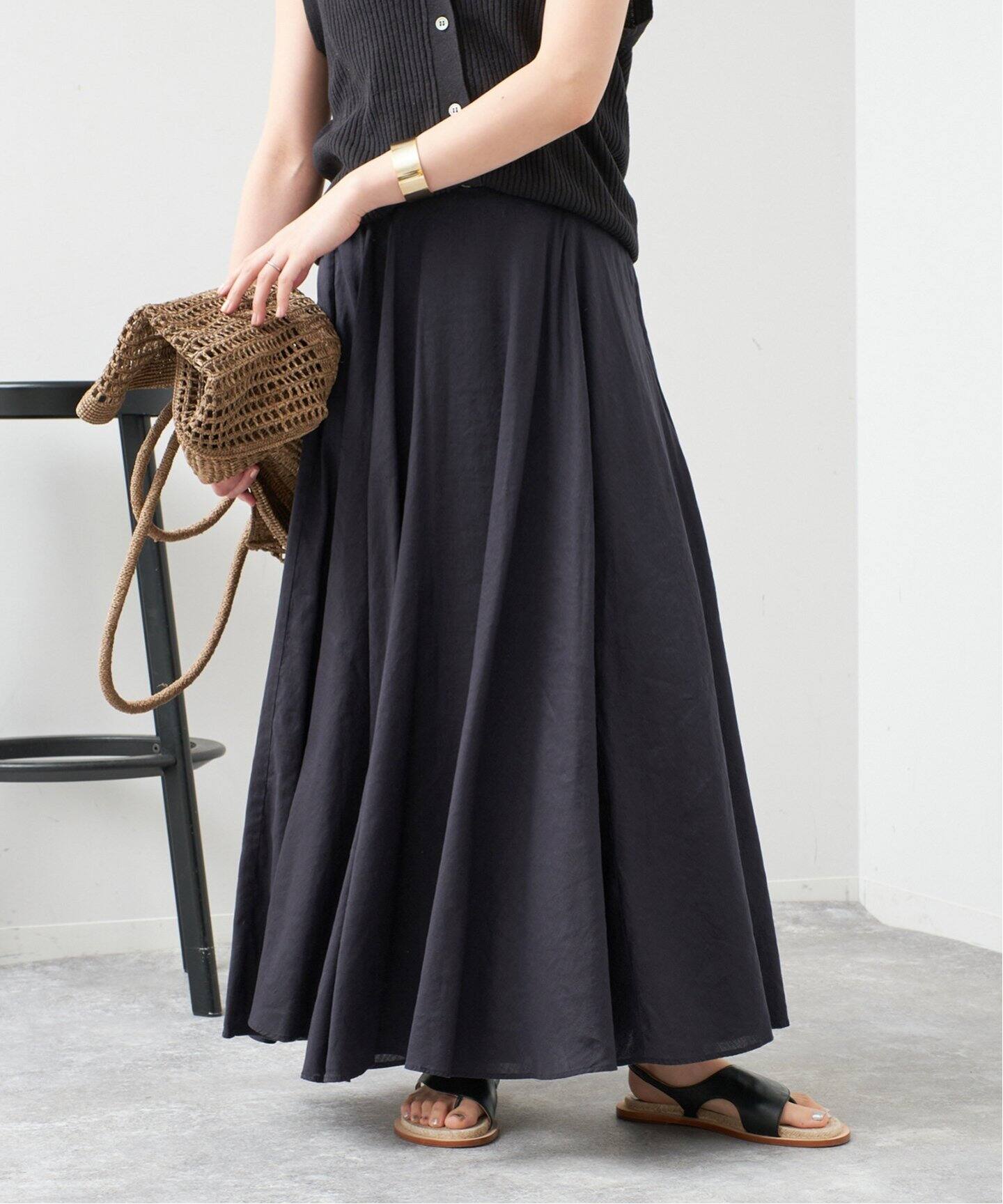 リネンブレンドイージーフレアスカート（ロング・マキシ丈スカート  