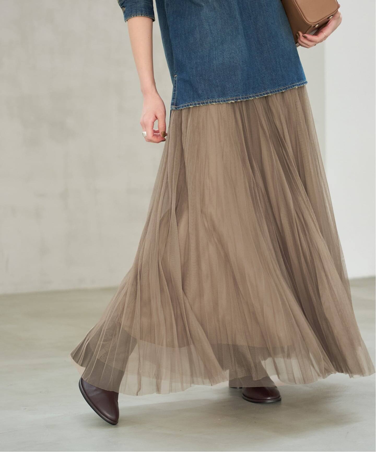 追加2》ランダムチュールプリーツスカート（ロング・マキシ丈スカート