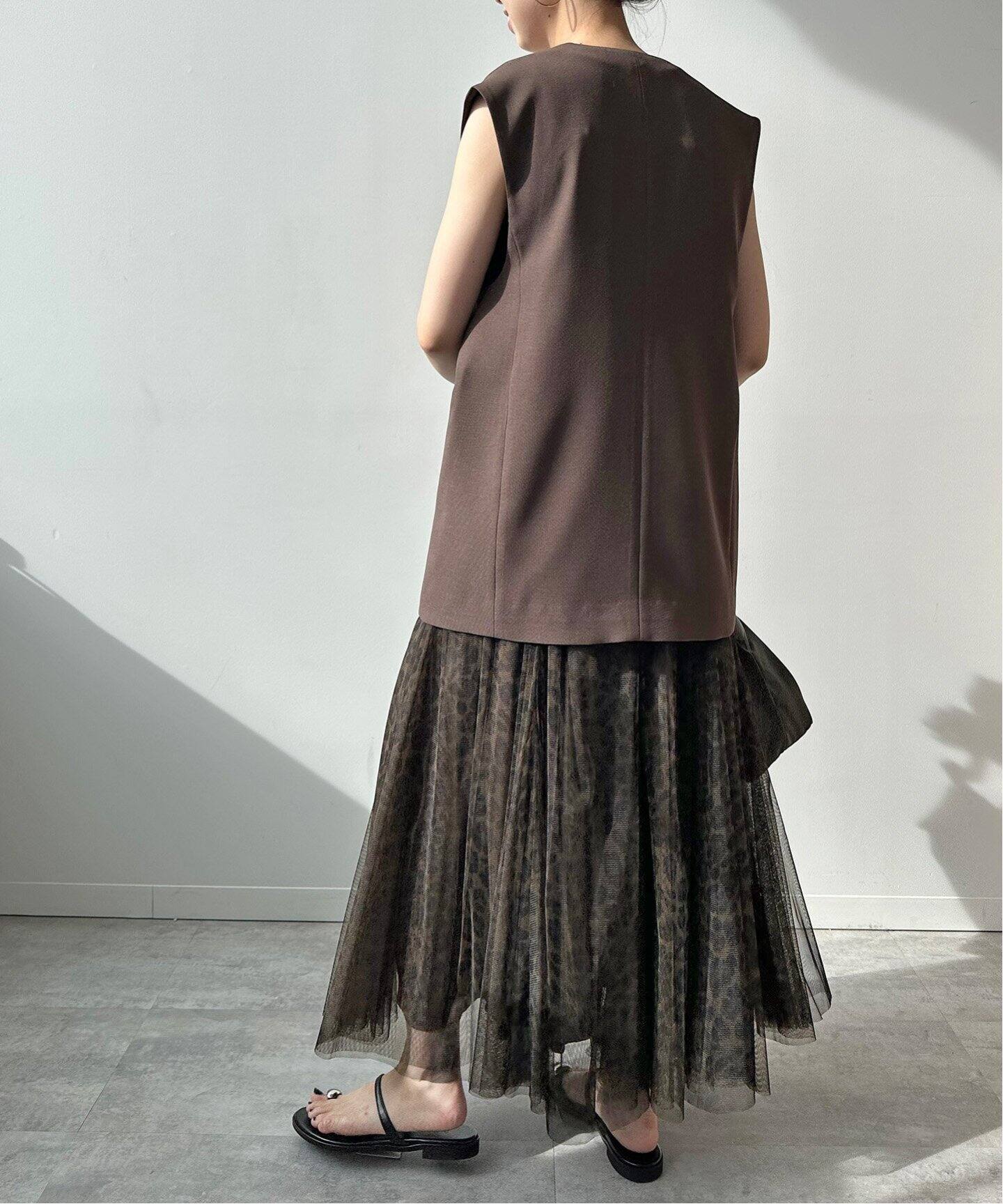 【スピックアンドスパン】　レオパード　チュールスカート　ヒョウ柄　スカート スピックアンドスパン】 レオパード チュールスカート ヒョウ柄