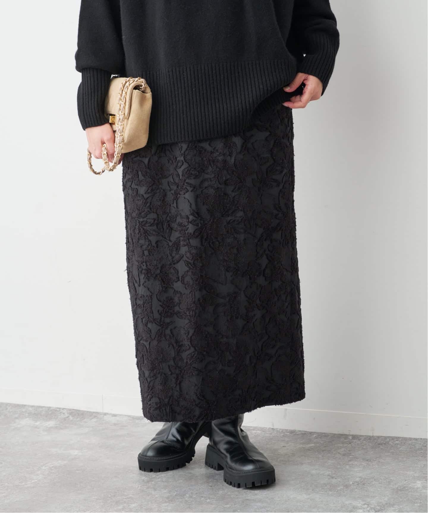 フラワージャガードストレートスカート（ロング・マキシ丈スカート