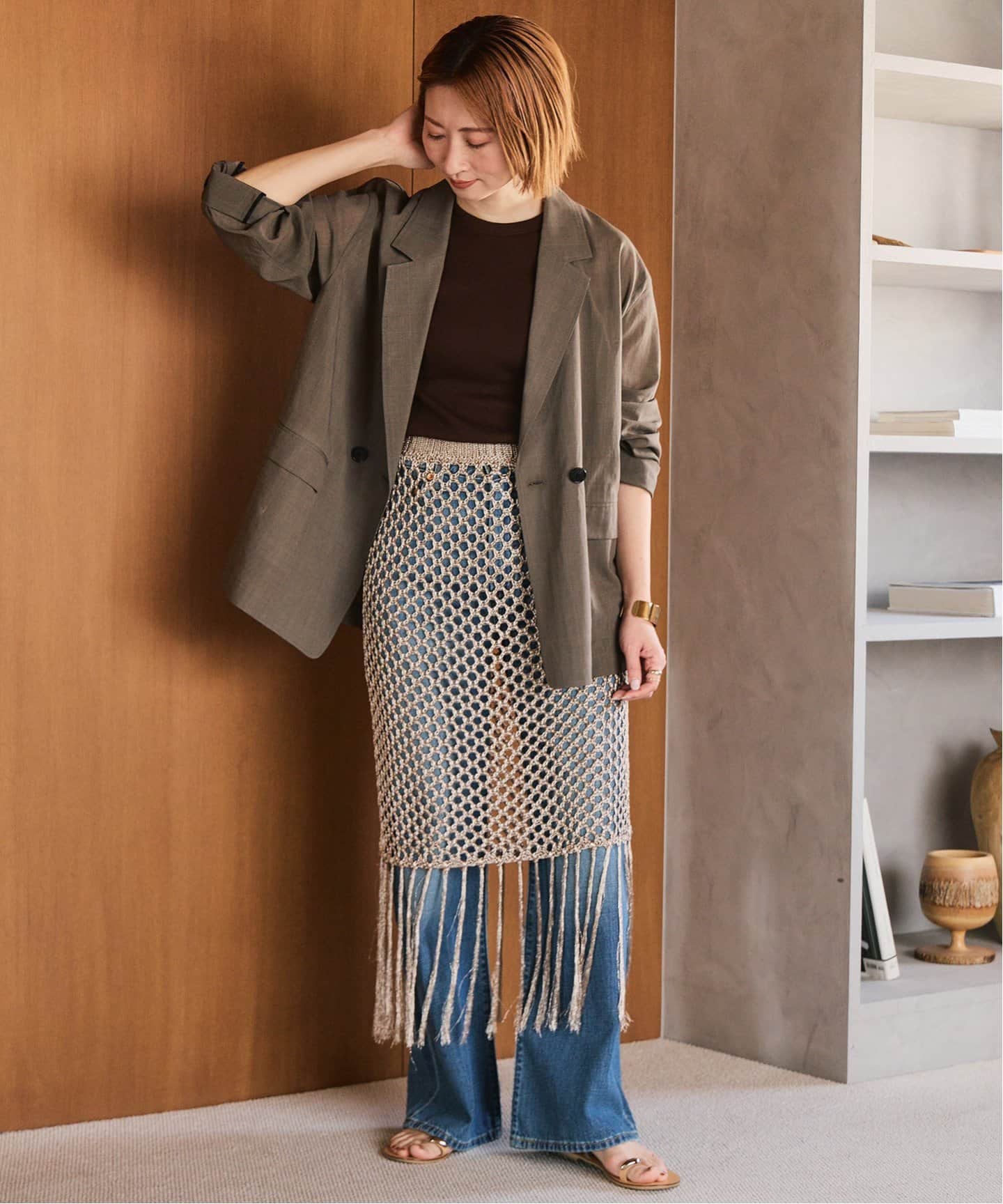 メタルヤーンフリンジレイヤードスカート（その他スカート