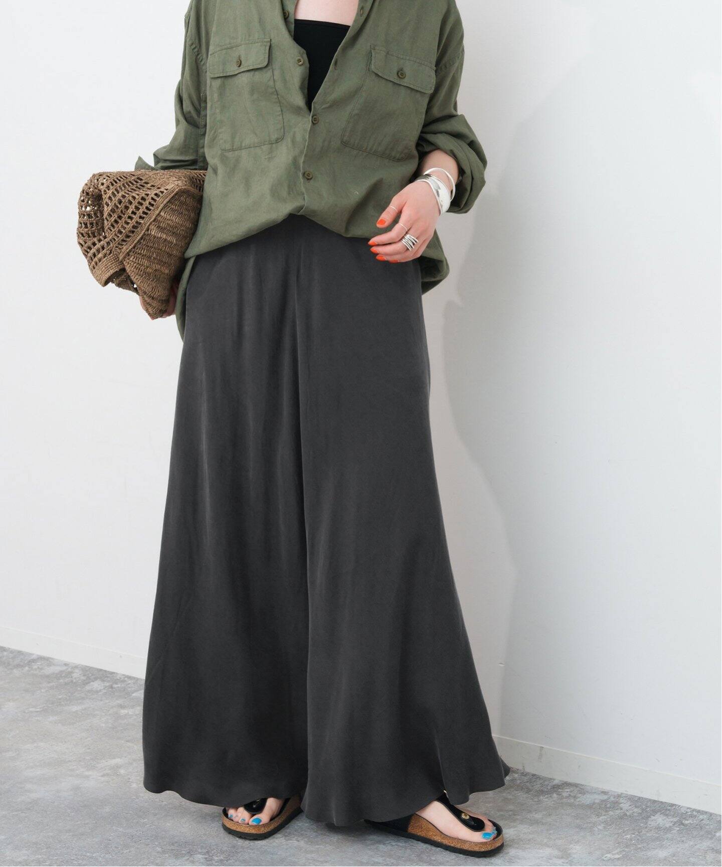 追加》ウォッシャブルキュプラフレアスカート（ロング・マキシ丈