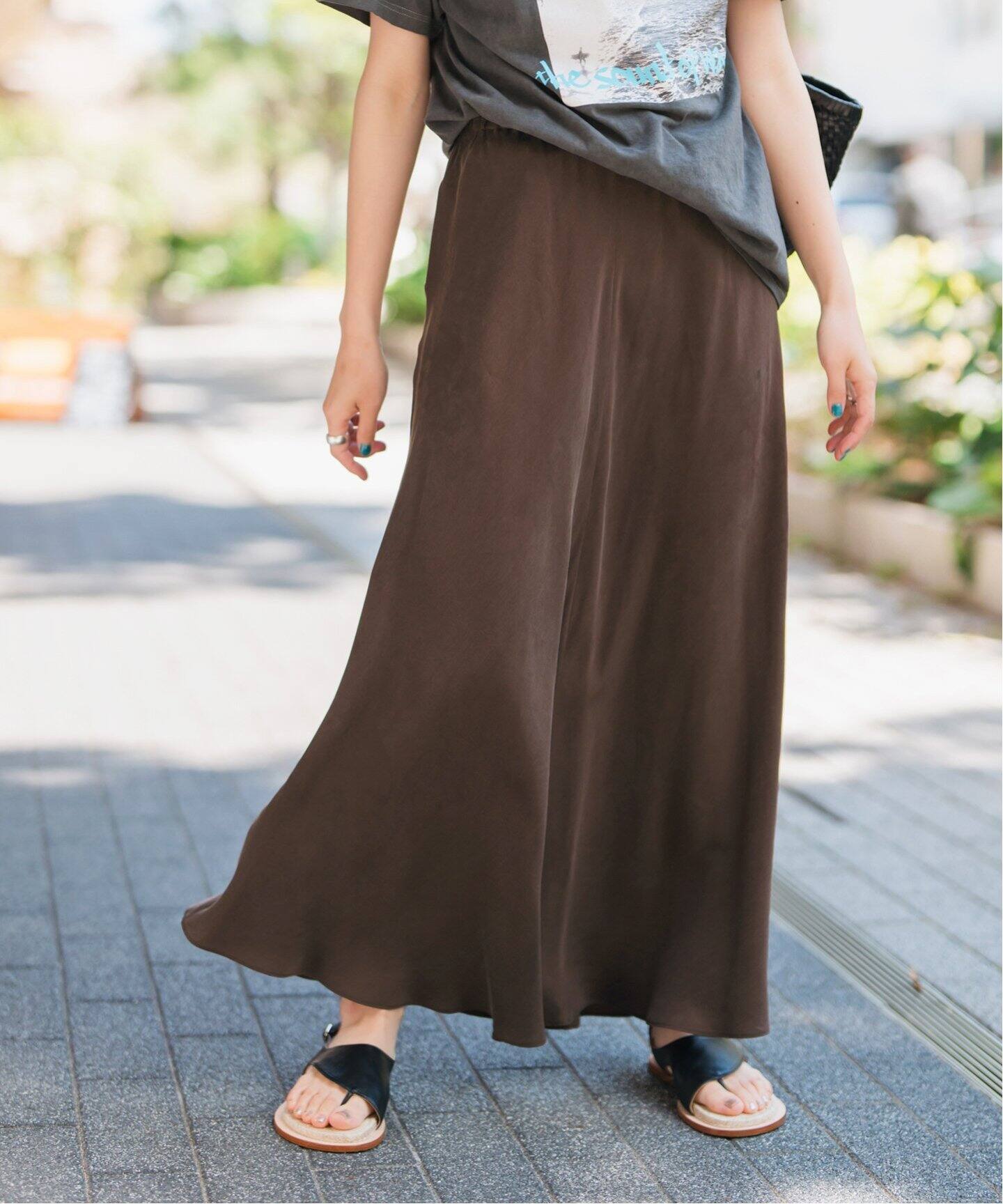 Spick and Span ウォッシャブルキュプラフレアスカート 36 カーキ Spick & Span｜《追加》ウォッシャブルキュプラフレアスカート