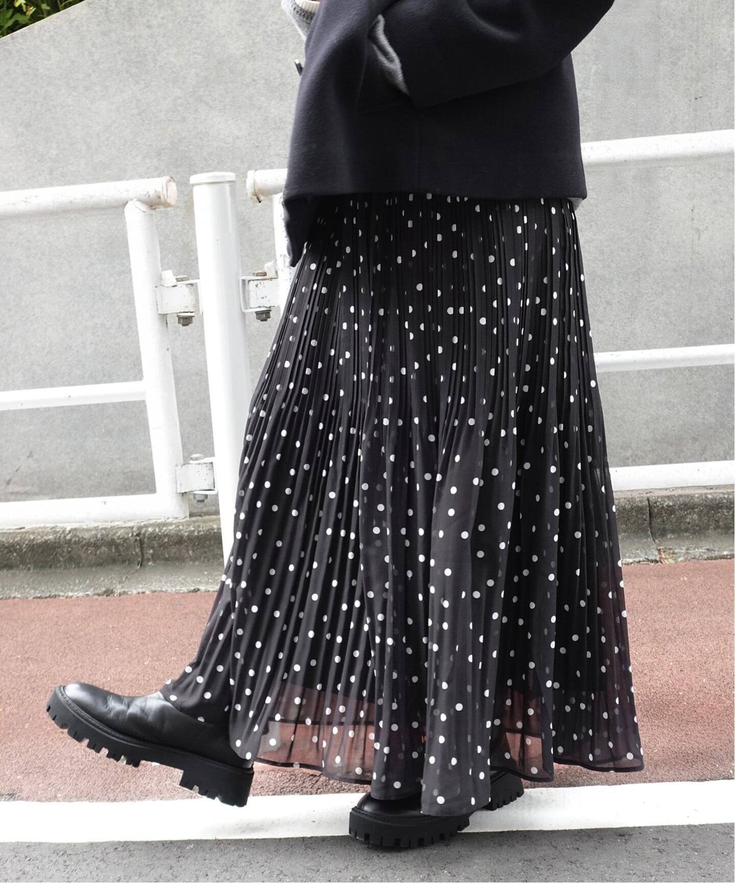 一部店舗+WEB限定》ドットプリーツイージースカート（ロング・マキシ丈