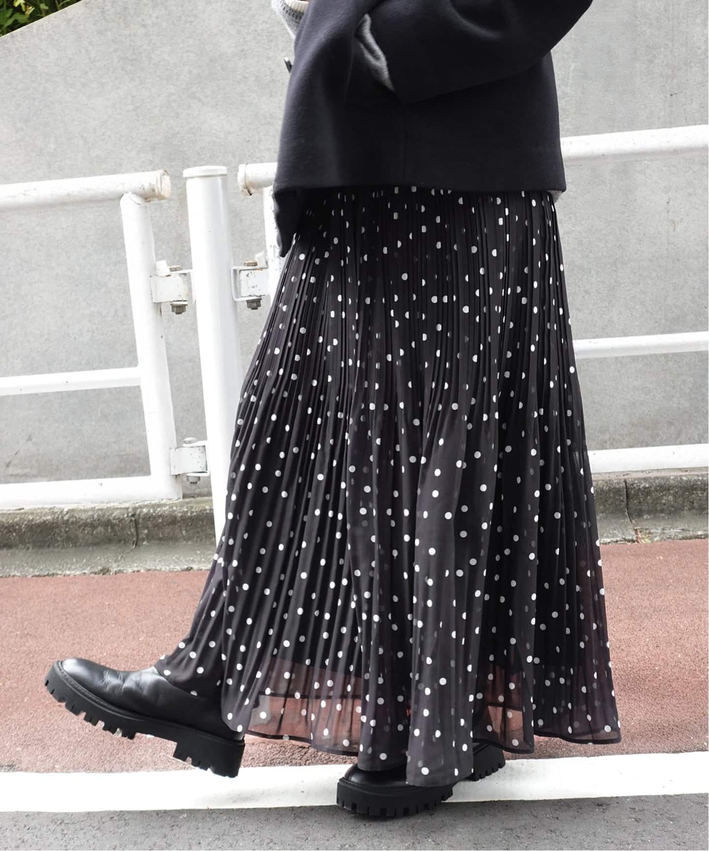 一部店舗+WEB限定》ドットプリーツイージースカート（ロング・マキシ丈