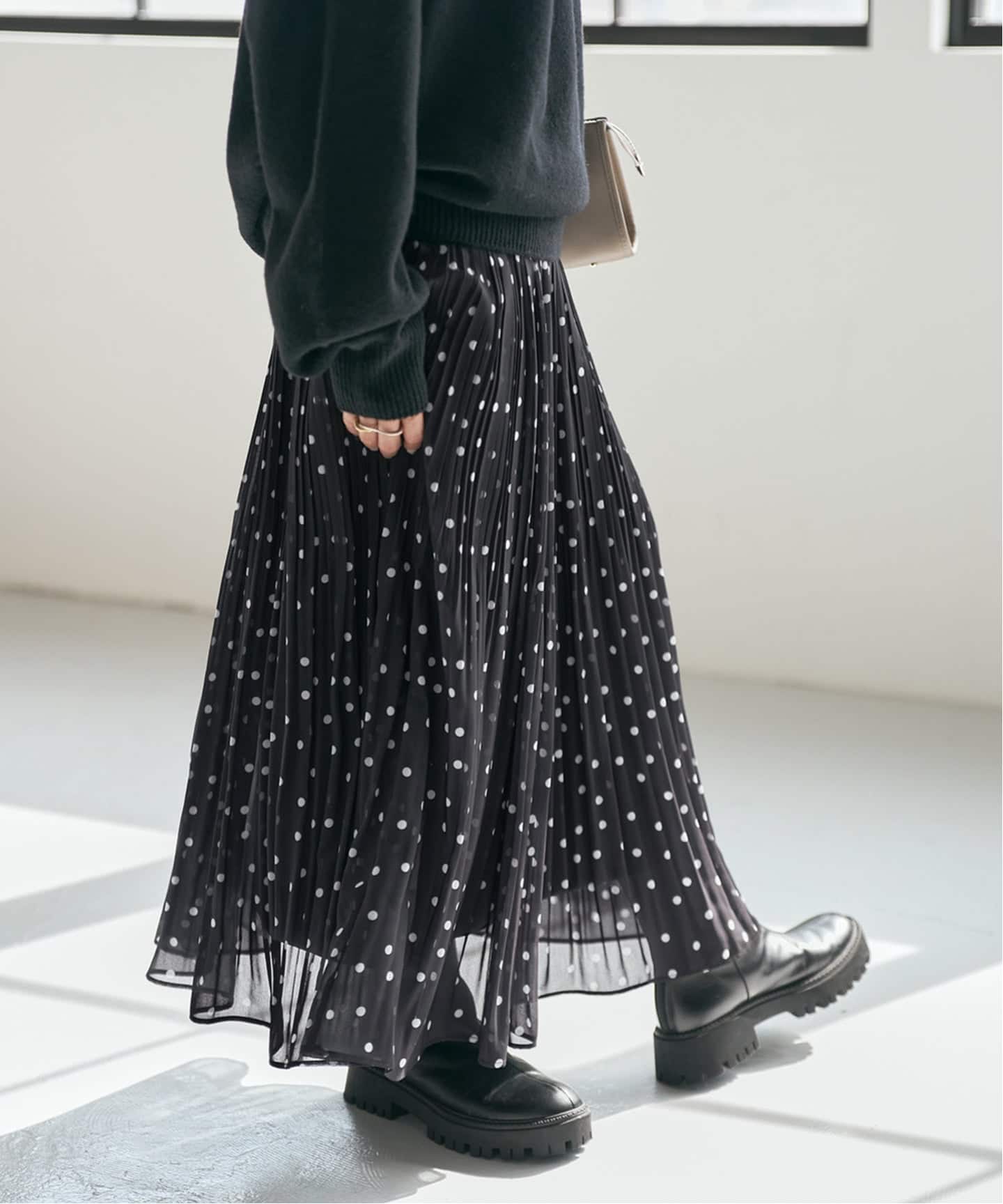 一部店舗+WEB限定》ドットプリーツイージースカート（ロング・マキシ丈