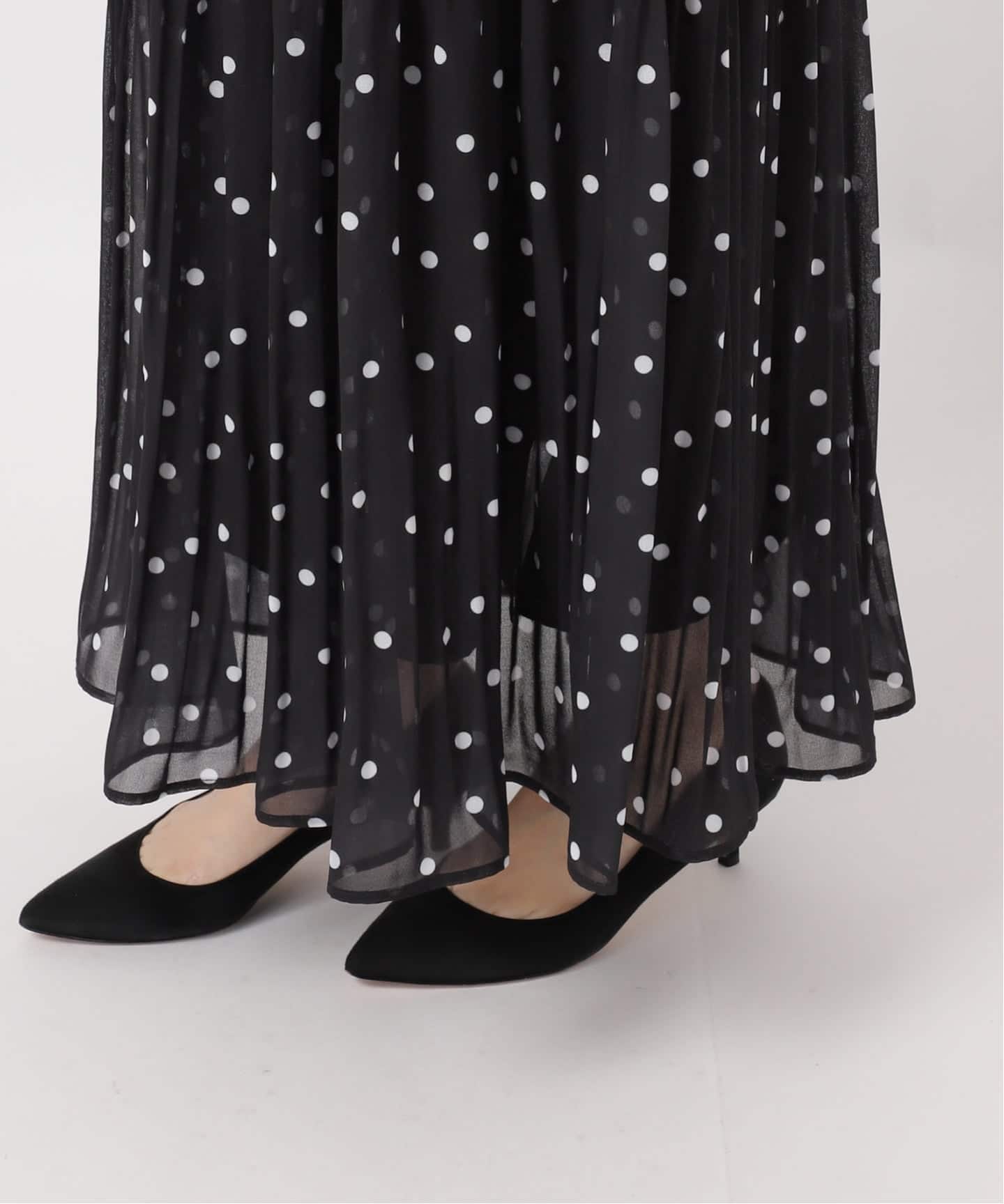 一部店舗+WEB限定》ドットプリーツイージースカート（ロング・マキシ丈