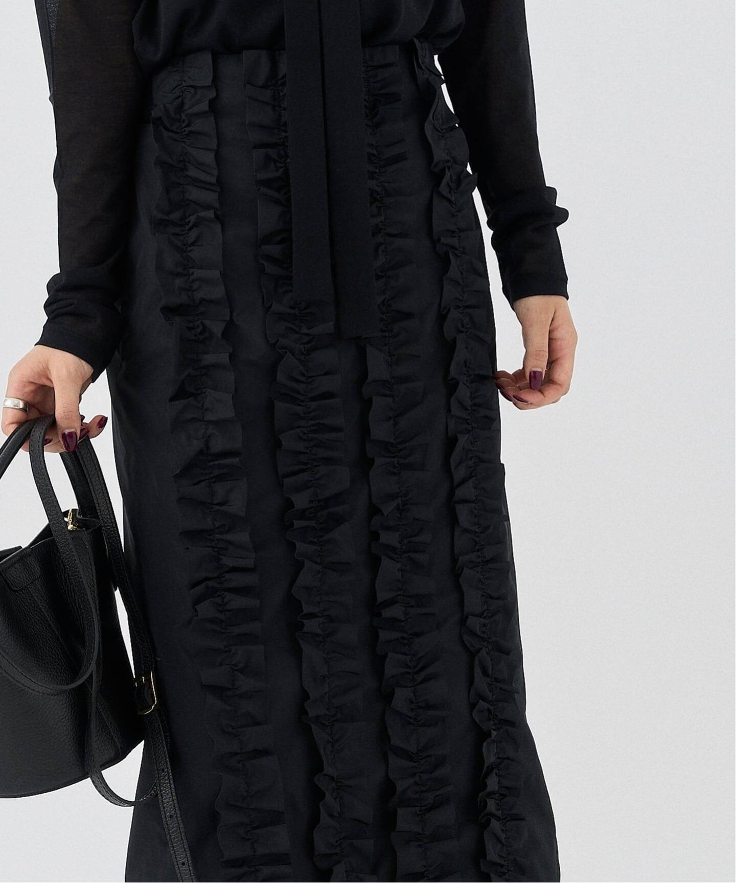 タフタフリルタイトスカート（ロング・マキシ丈スカート）｜HARDY NOIR