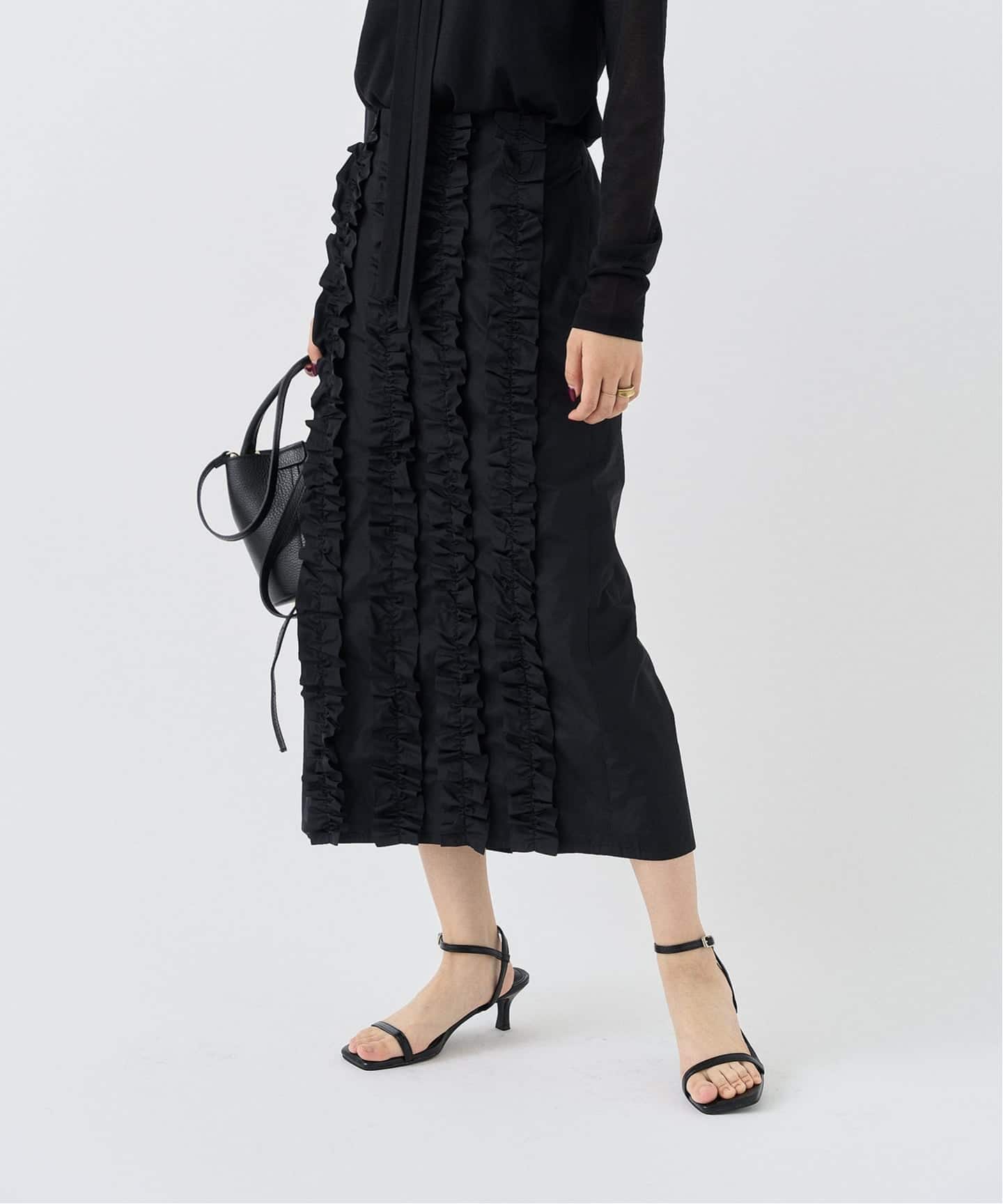 タフタフリルタイトスカート（ロング・マキシ丈スカート）｜HARDY NOIR