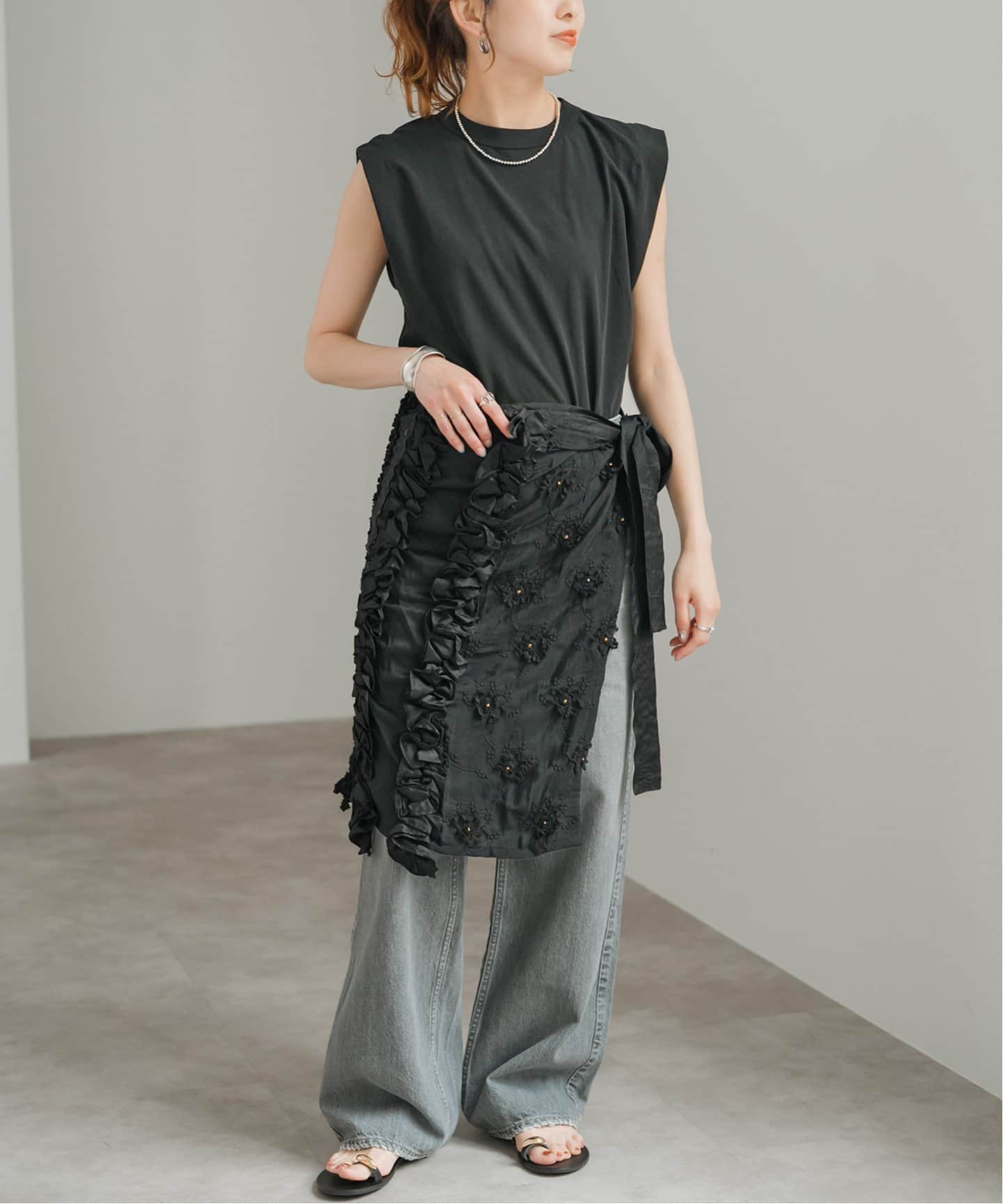 crinkle crinkle crinkle Frill rayon shantung apron skirt