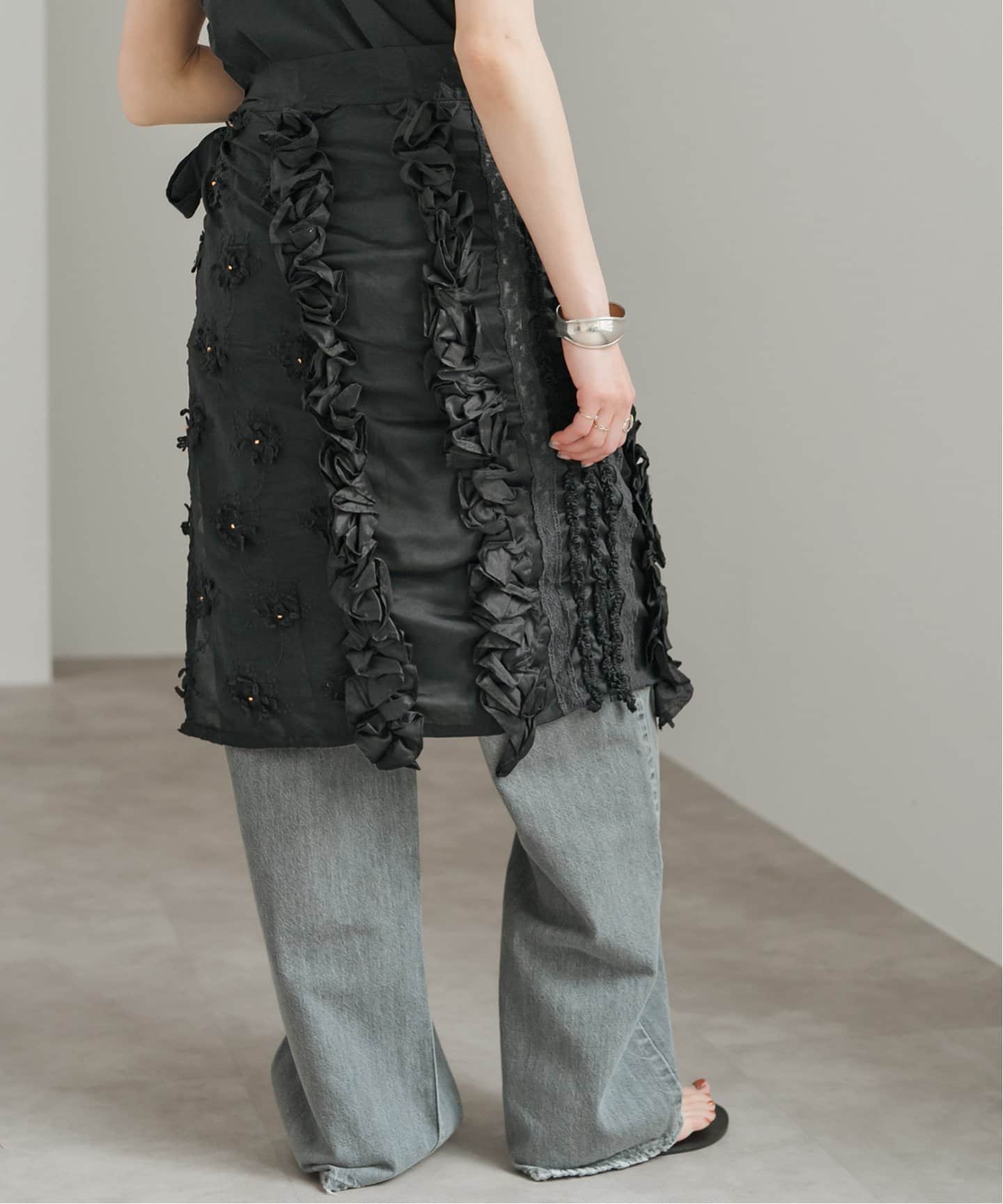 crinkle crinkle crinkle Frill rayon shantung apron skirt
