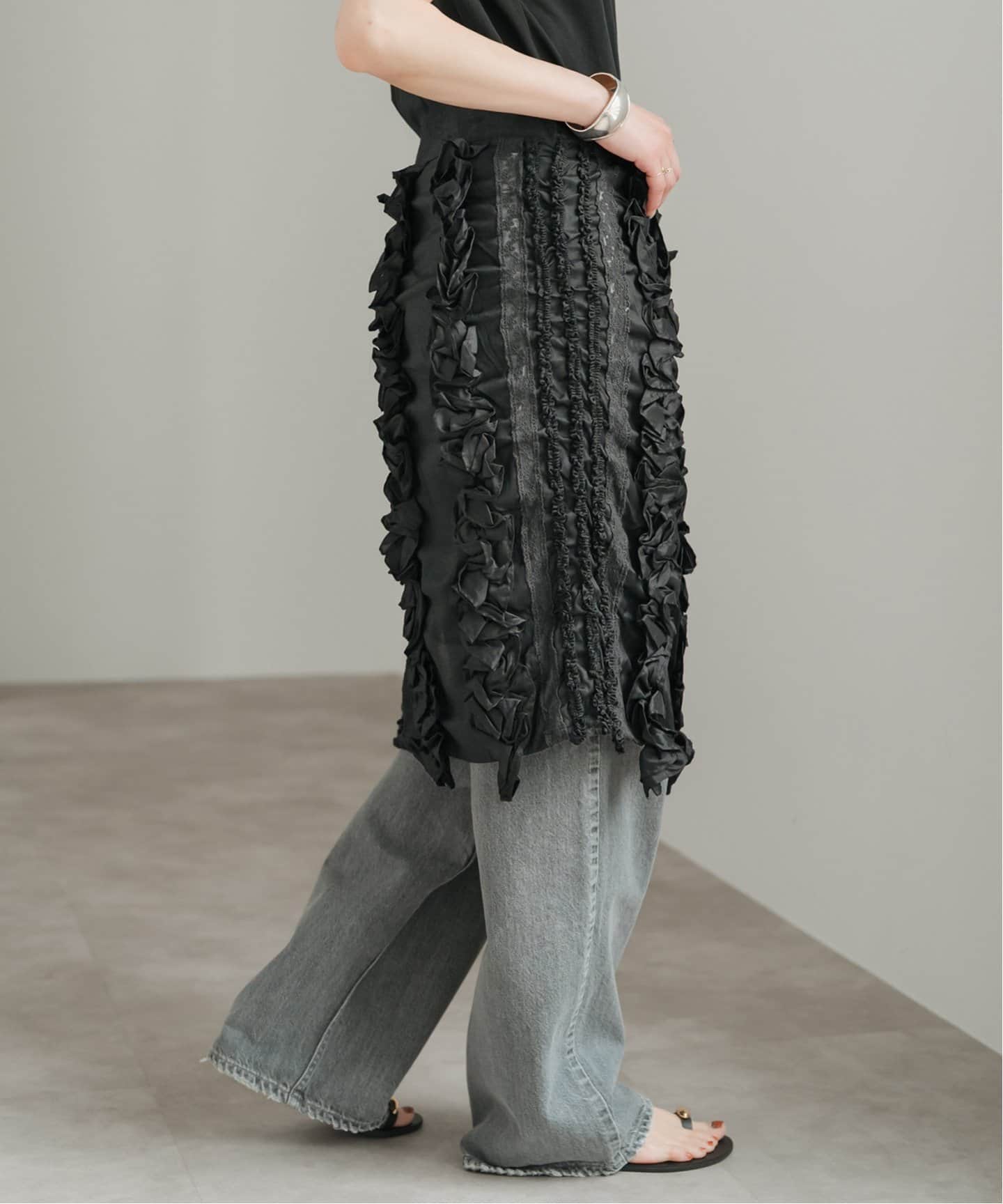 crinkle crinkle crinkle Frill rayon shantung apron skirt（その他