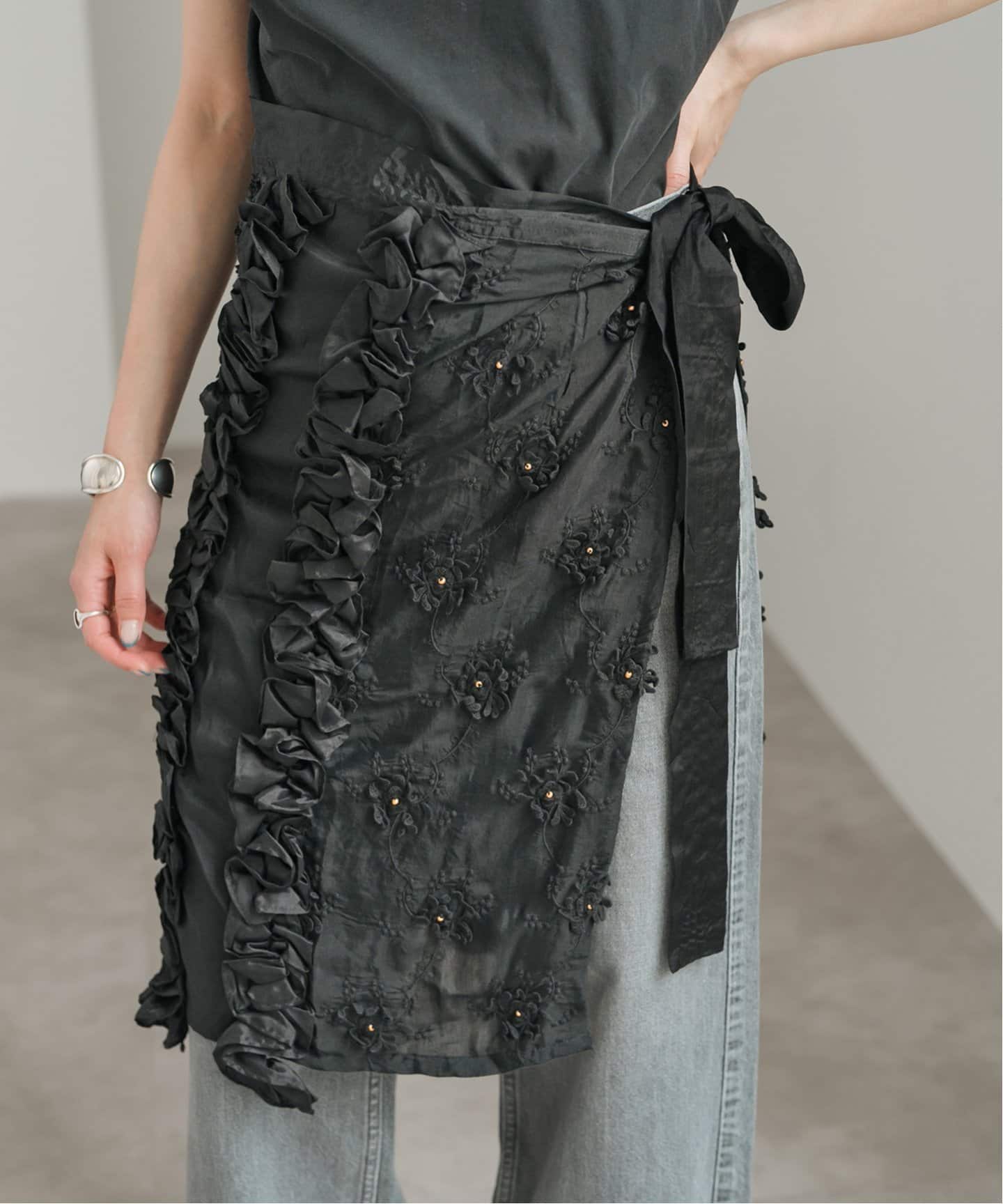 crinkle crinkle crinkle Frill rayon shantung apron skirt