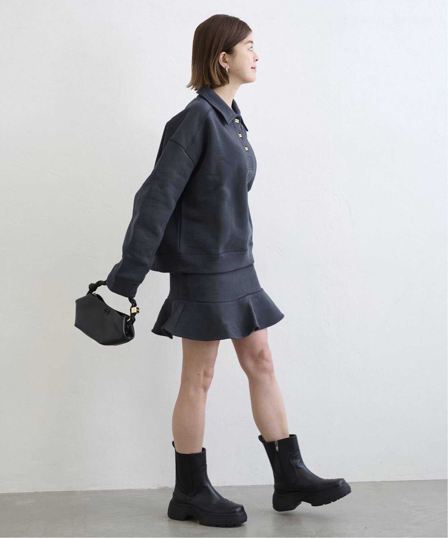 GANNI グレー プリーツミニスカート（インパン裏地付きリボンプリーツ  