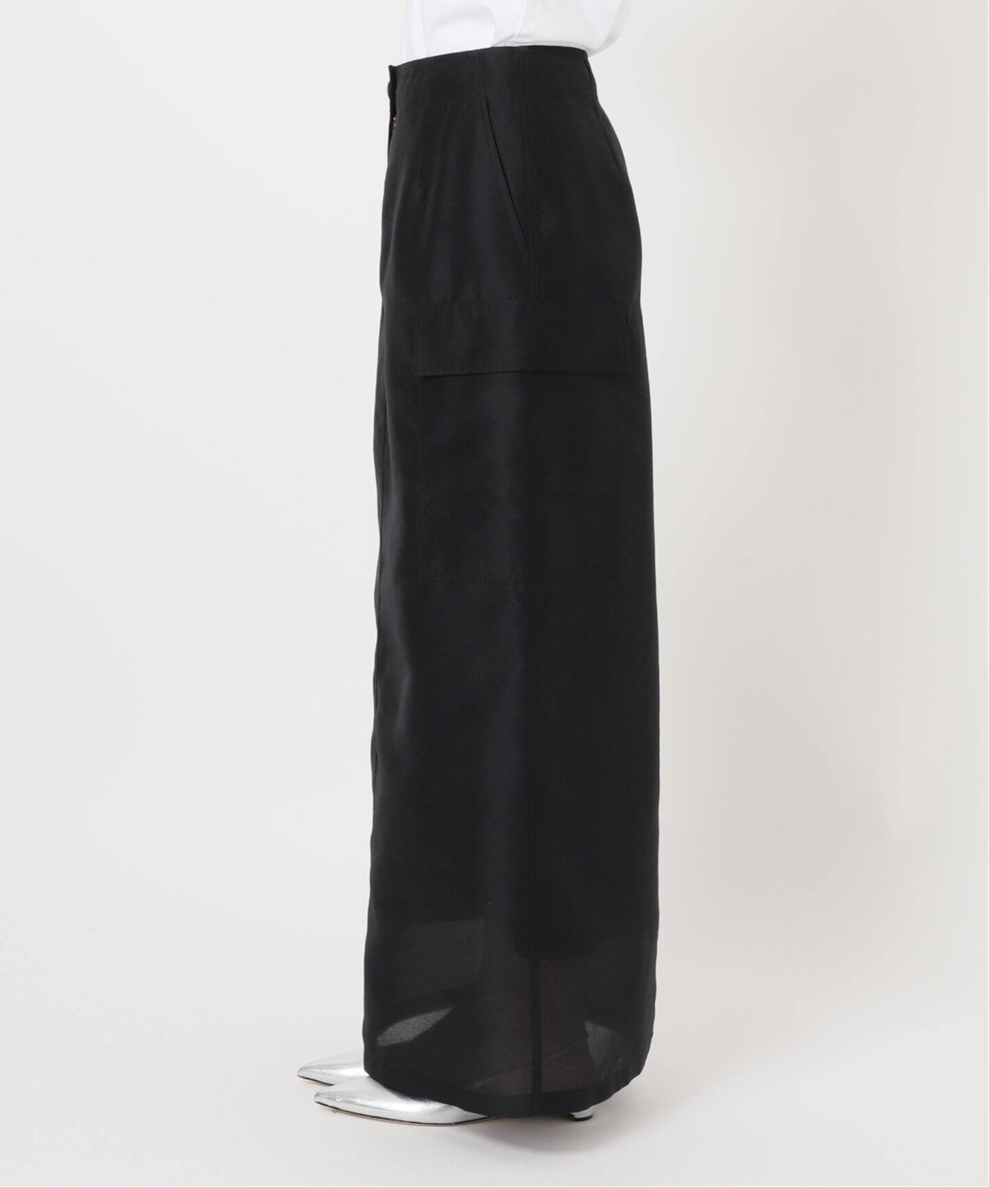NOBLE ミルキーシアーカーゴロングスカートブラック38 