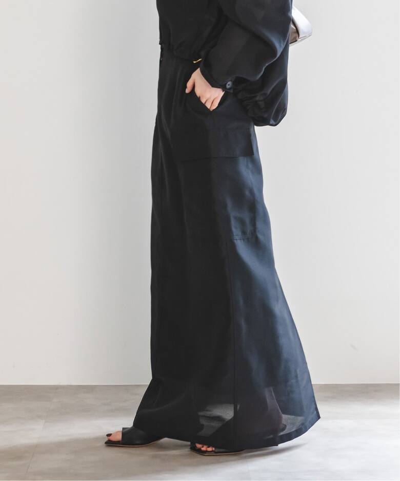 NOBLE ミルキーシアーカーゴロングスカートブラック38 