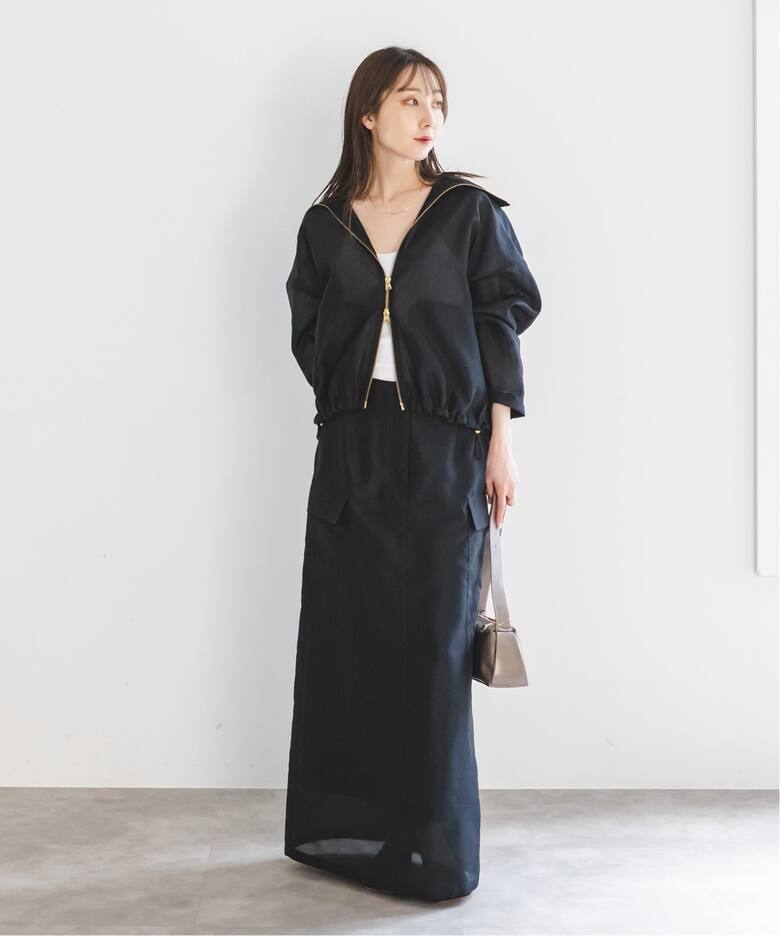 NOBLE ミルキーシアーカーゴロングスカートブラック38 