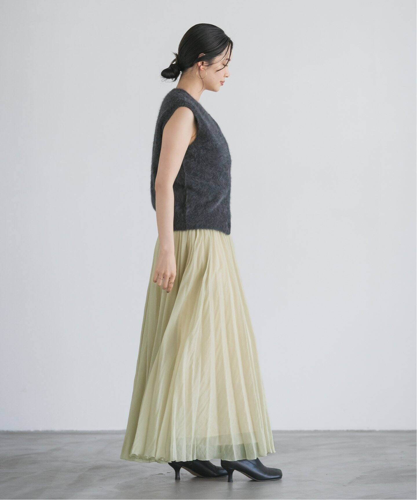 ヴィンテージシアーソフトプリーツスカート（ロング・マキシ丈スカート