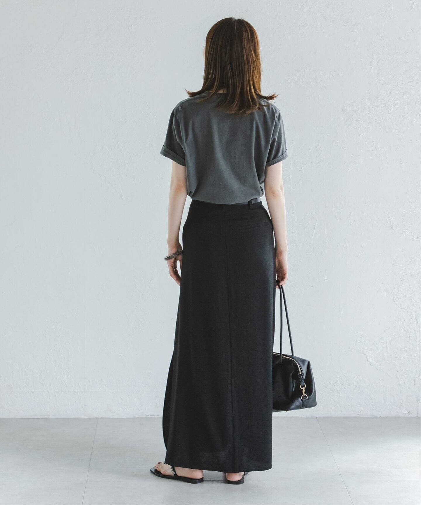 洗える】ファジーリネンスリットAラインスカート（ロング