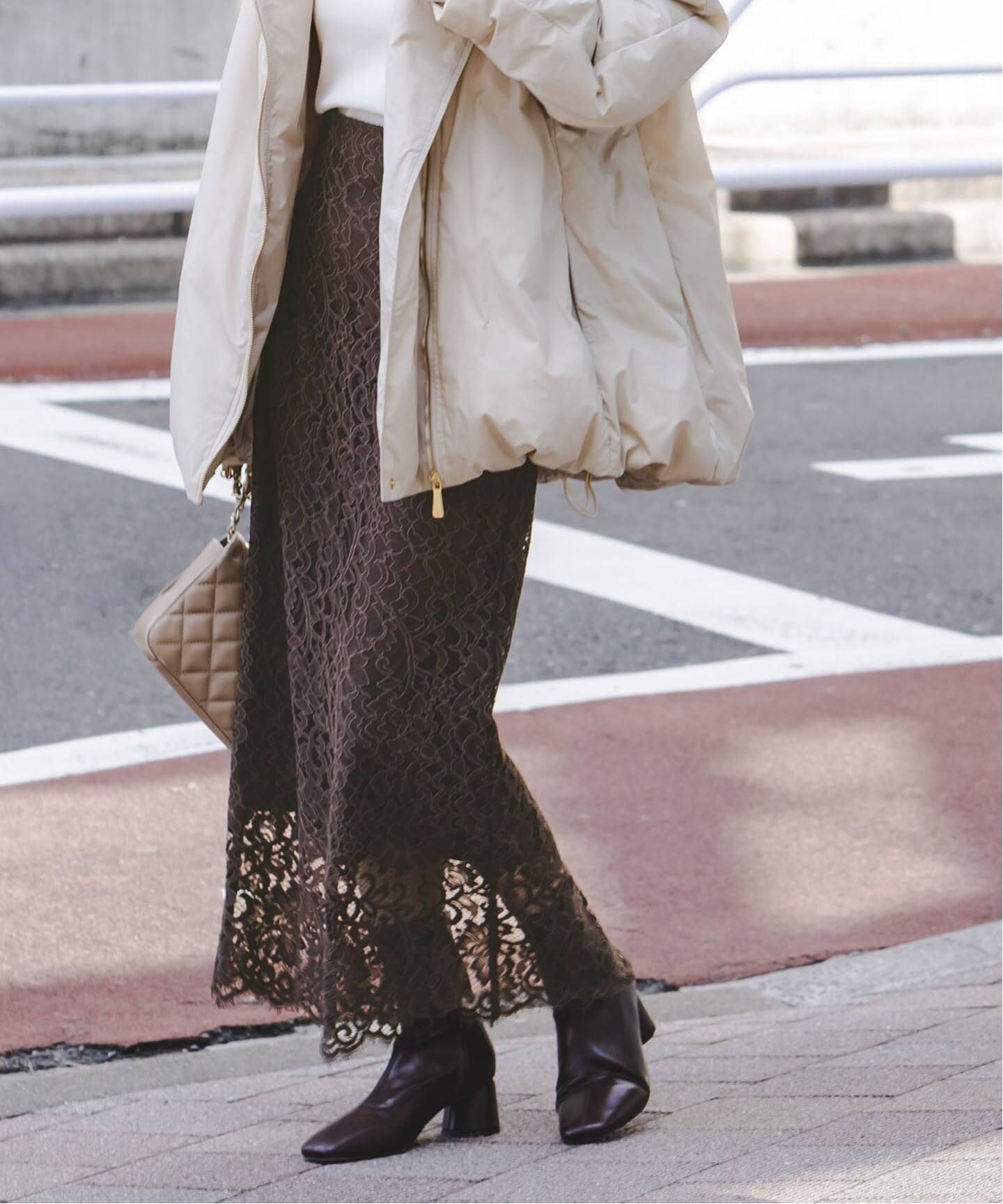 noble リバーレーススカート ブラウン 38 追加 / WEB+一部店舗限定