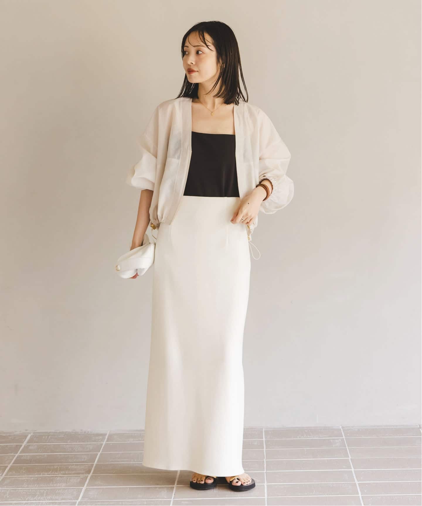 【新品タグ付】NOBLEコンフォートジャージーライクタイトスカート　ホワイト38 追加》【洗える】コンフォートジャージーライクタイトスカート 3