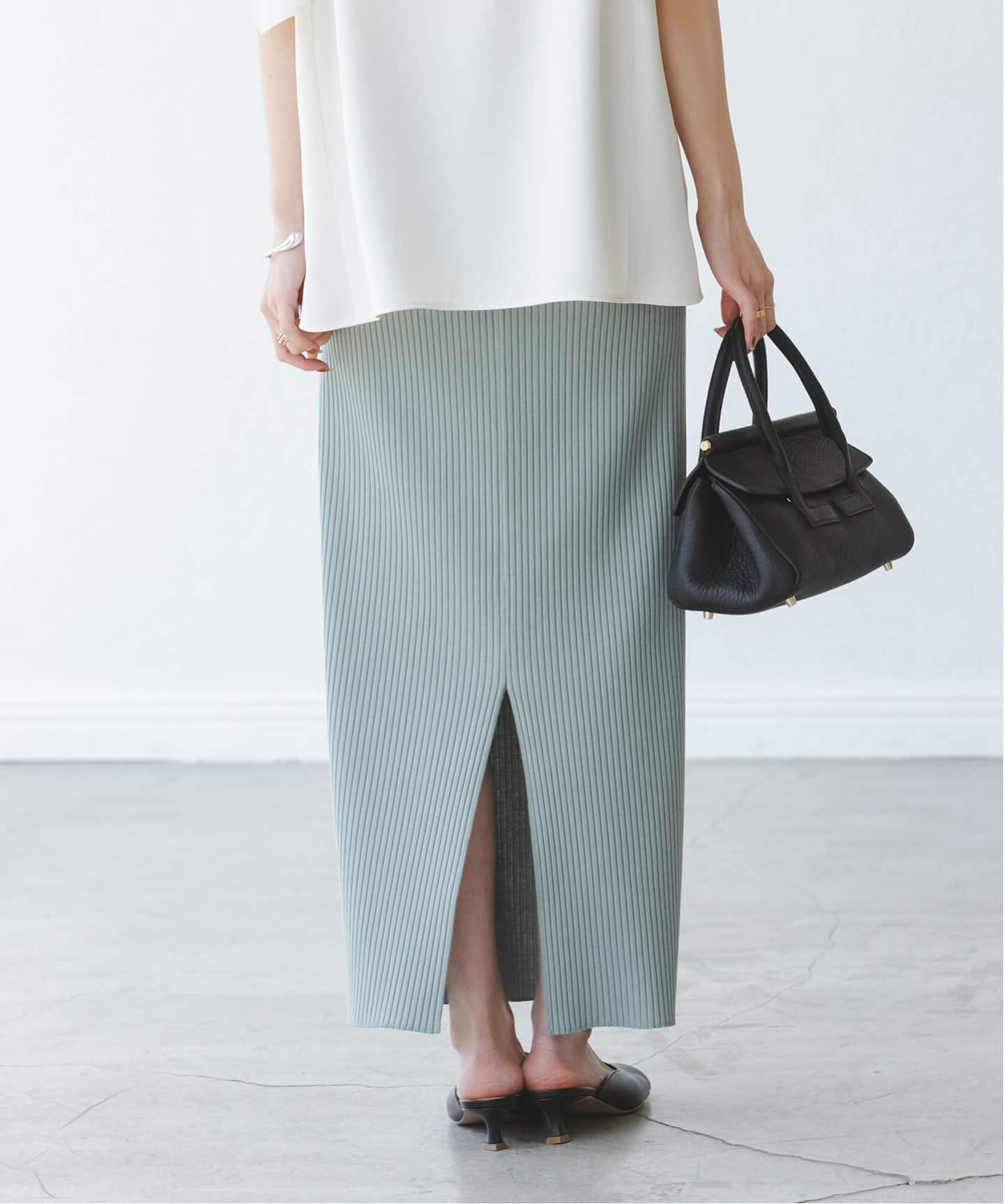 NOBLE グレーグリーントタンテレコタイトスカート 38 NOBLE グレーグリーントタンテレコタイトスカート 38 Noble（ノーブル