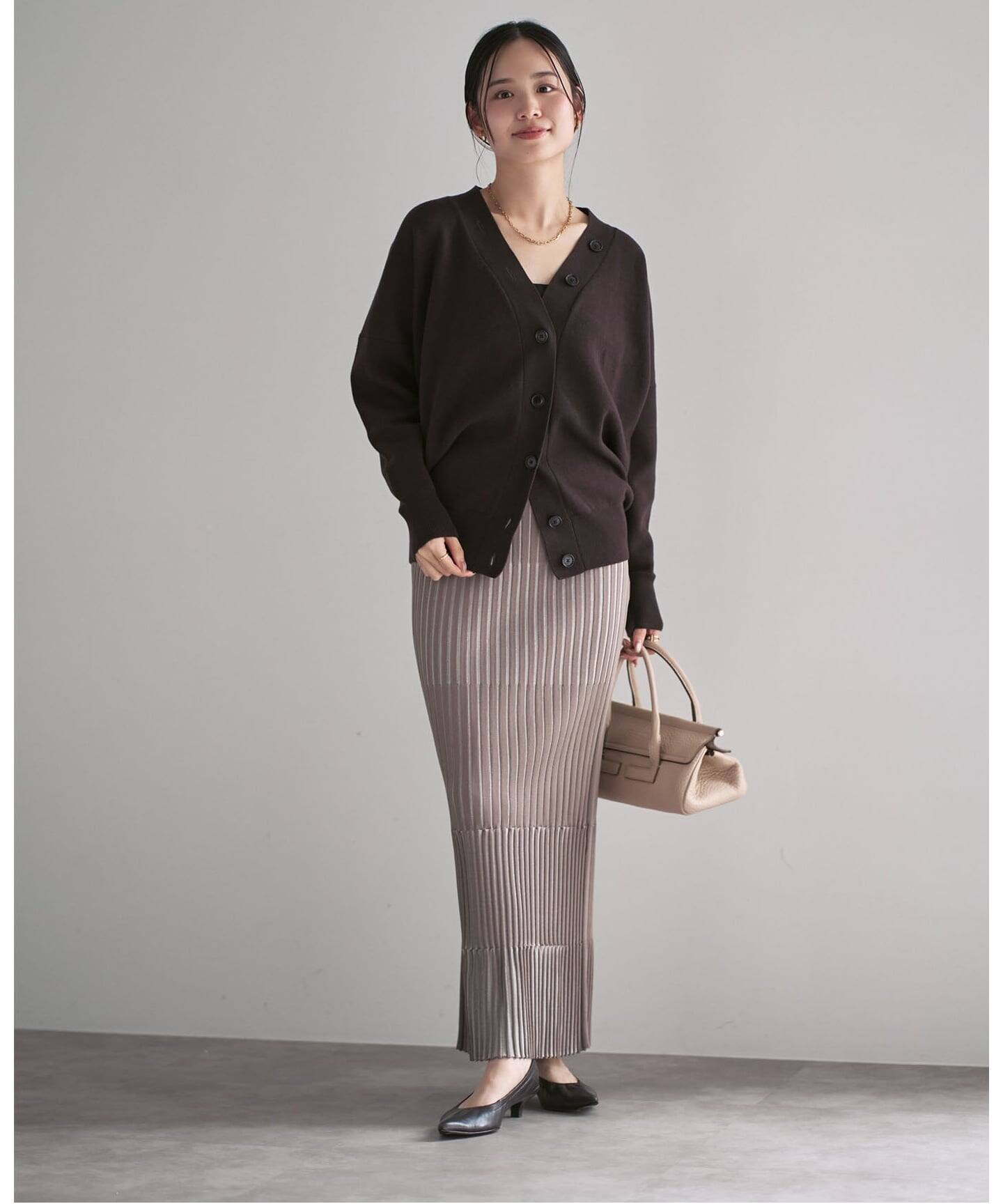 追加》【洗える】ランダムバイカラーリブニットスカート（ロング