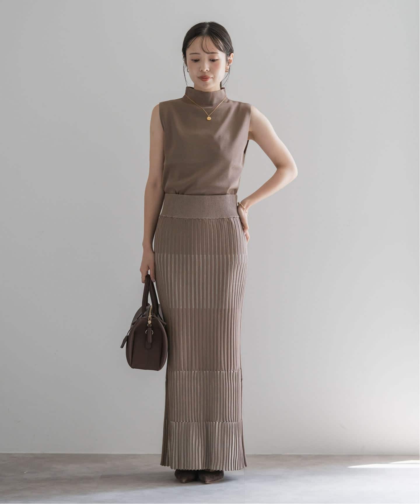 追加》【洗える】ランダムバイカラーリブニットスカート（ロング