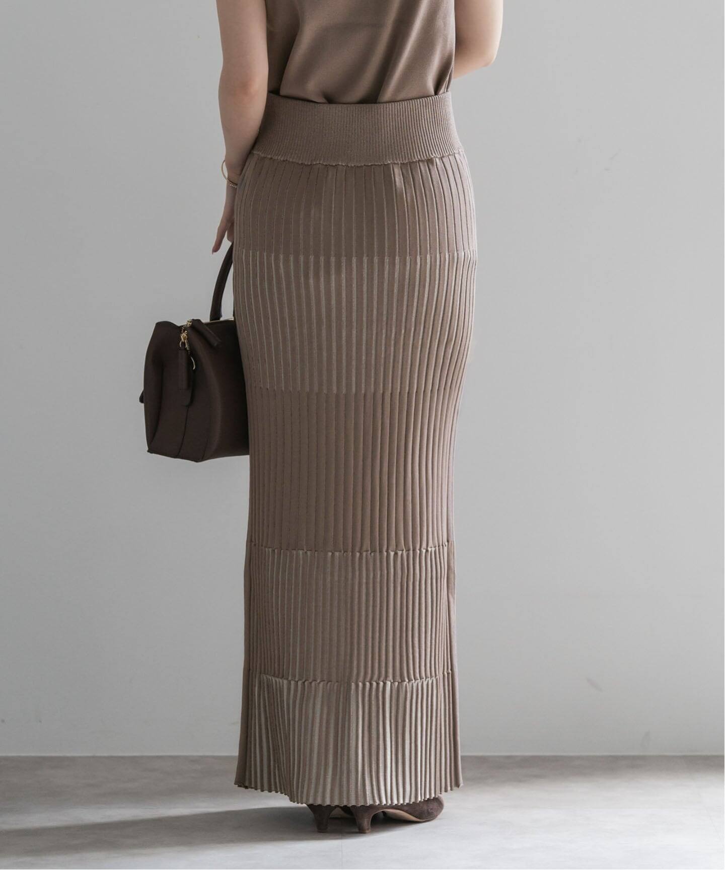 追加》【洗える】ランダムバイカラーリブニットスカート（ロング