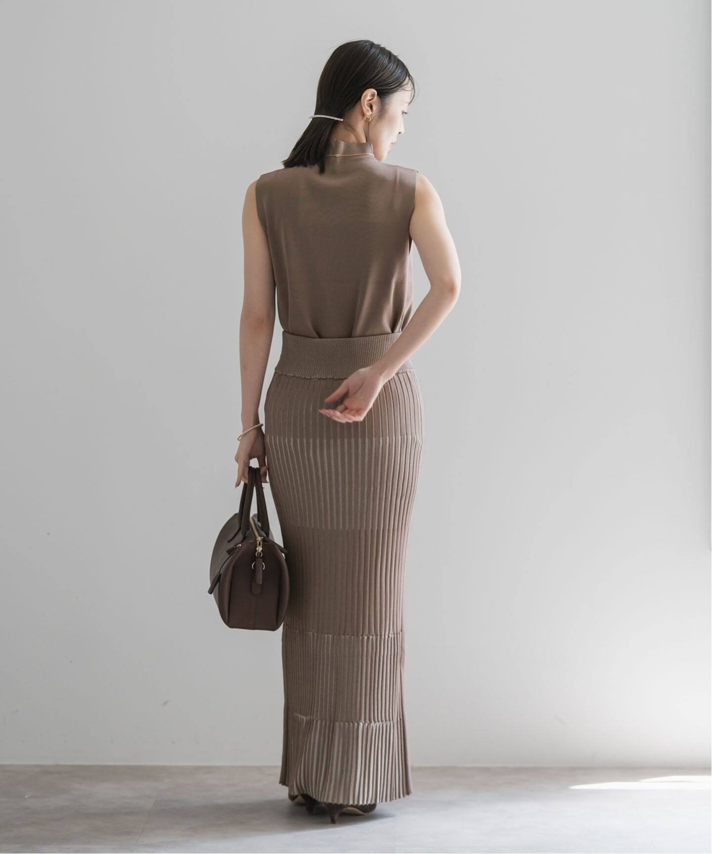 追加》【洗える】ランダムバイカラーリブニットスカート（ロング