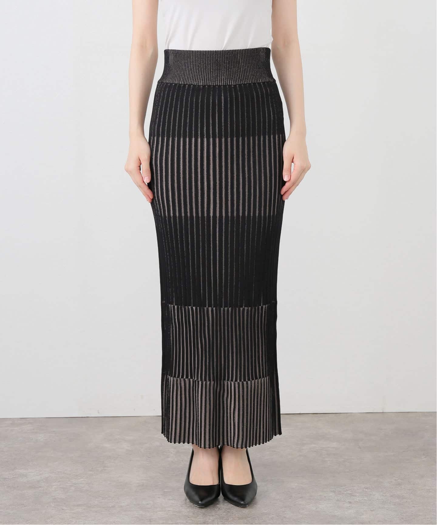 追加》【洗える】ランダムバイカラーリブニットスカート（ロング