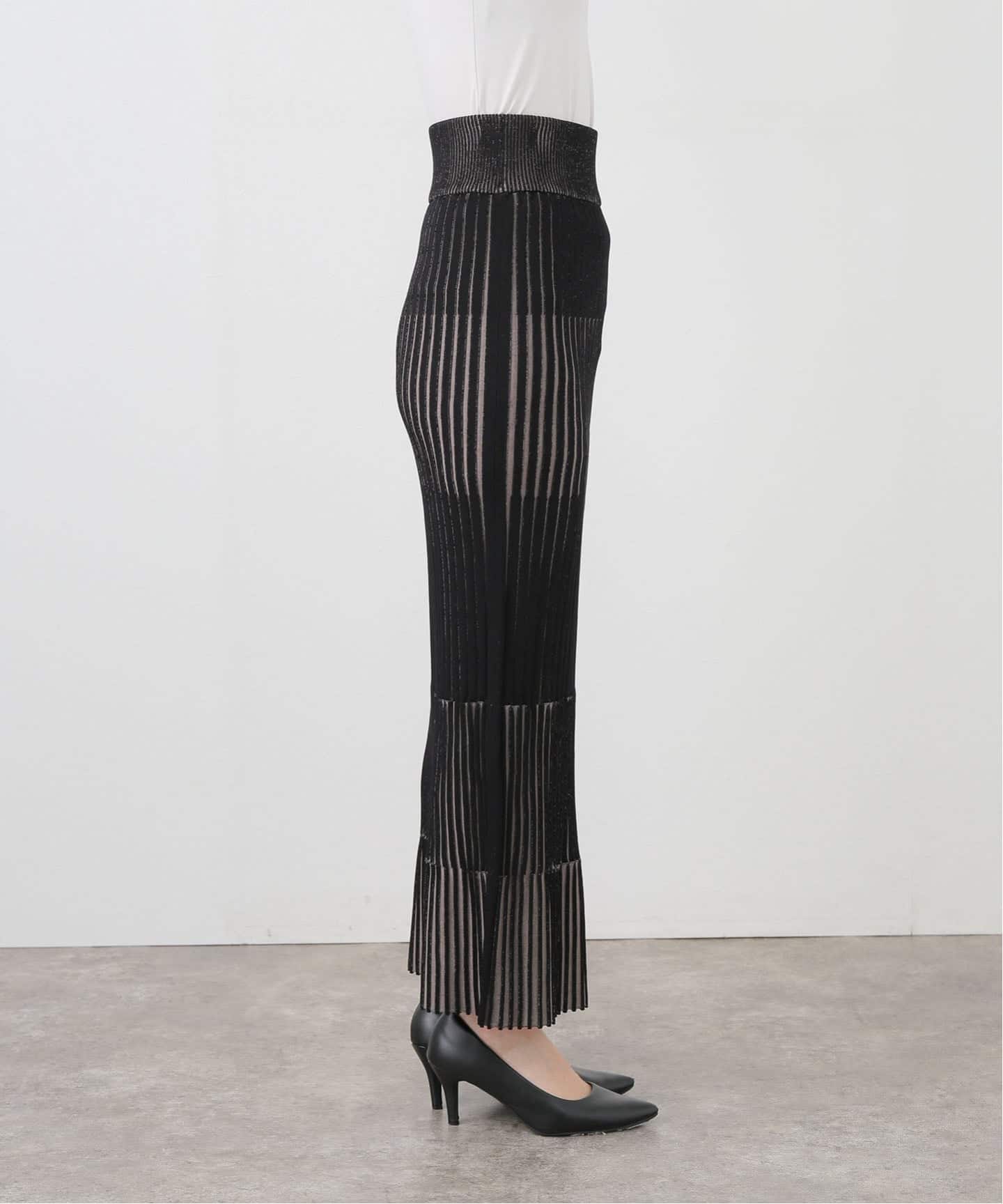 追加》【洗える】ランダムバイカラーリブニットスカート（ロング