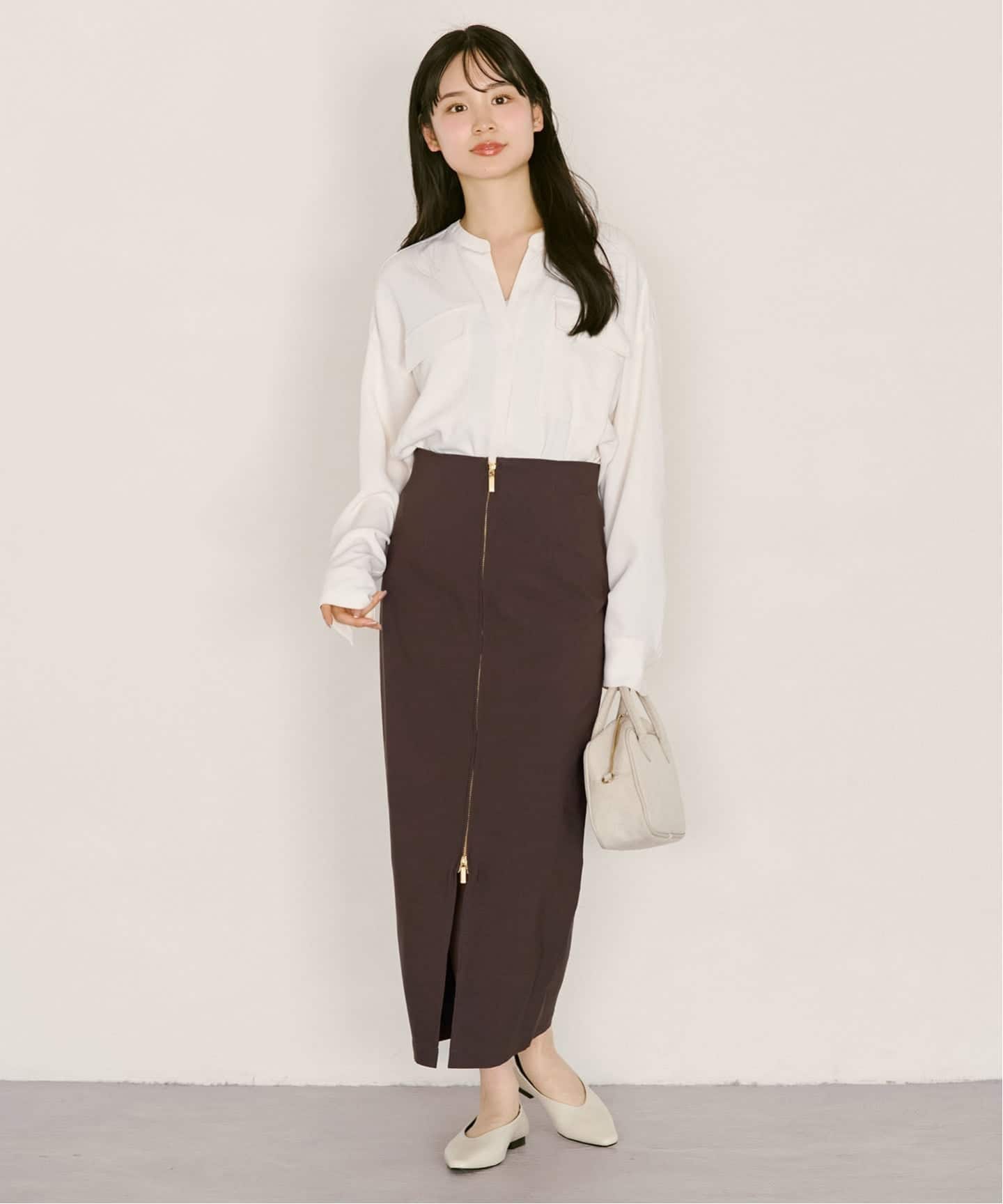 36ブラウンNOBLEノーブルRyNyコンフォートストレッチジップタイトスカート 追加2》RyNyコンフォートストレッチジップタイトスカート（ロング