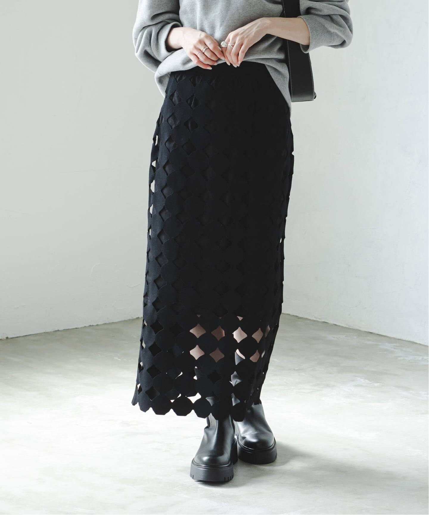 p*o様 完売品【新品未使用タグ付き】 Noble ドットモチーフニットスカート 追加》ドットモチーフニットスカート（ロング・マキシ丈スカート