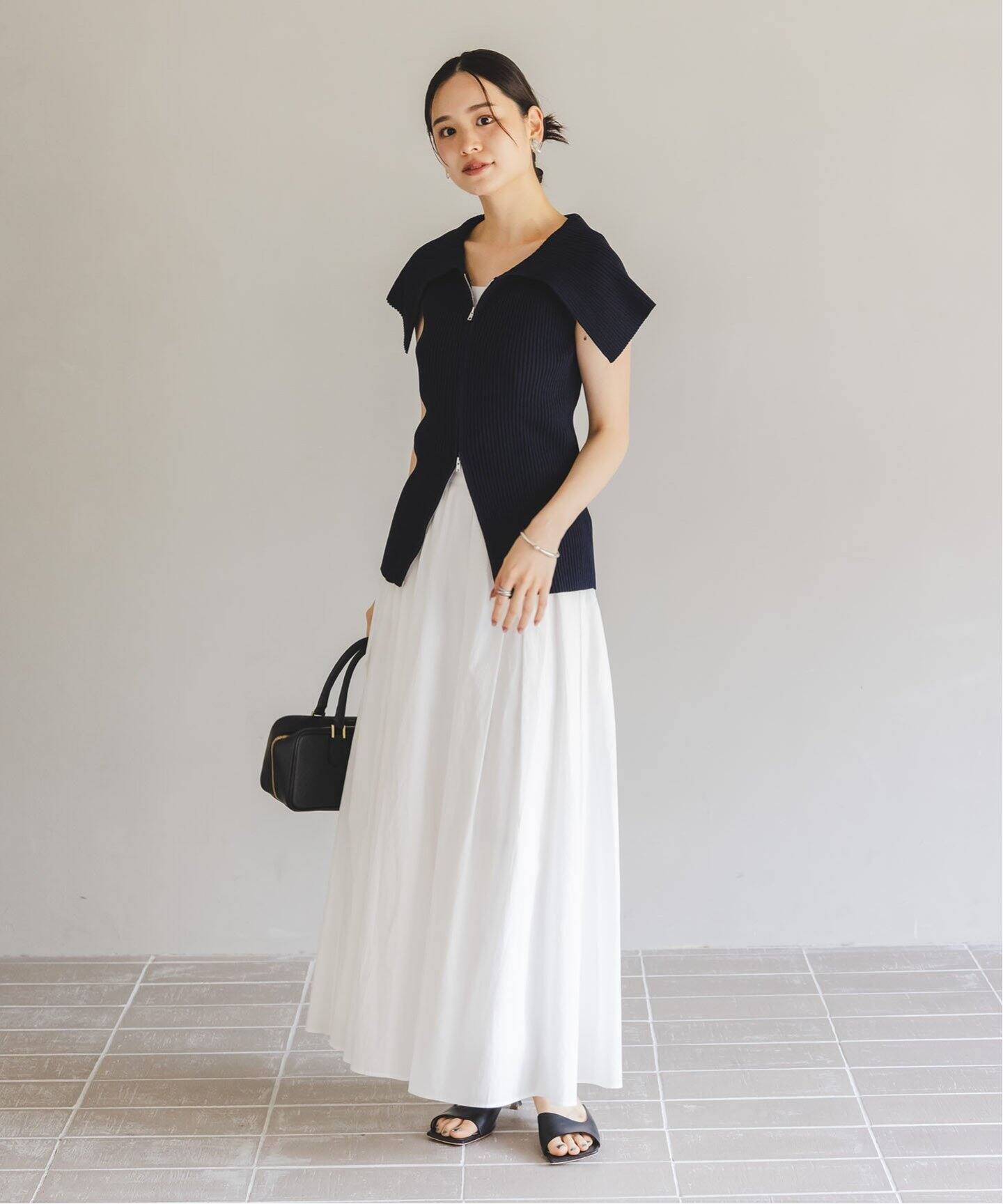 最新　noble タックボリュームコットンスカート ブラウン タックボリュームコットンスカート（ロング・マキシ丈スカート