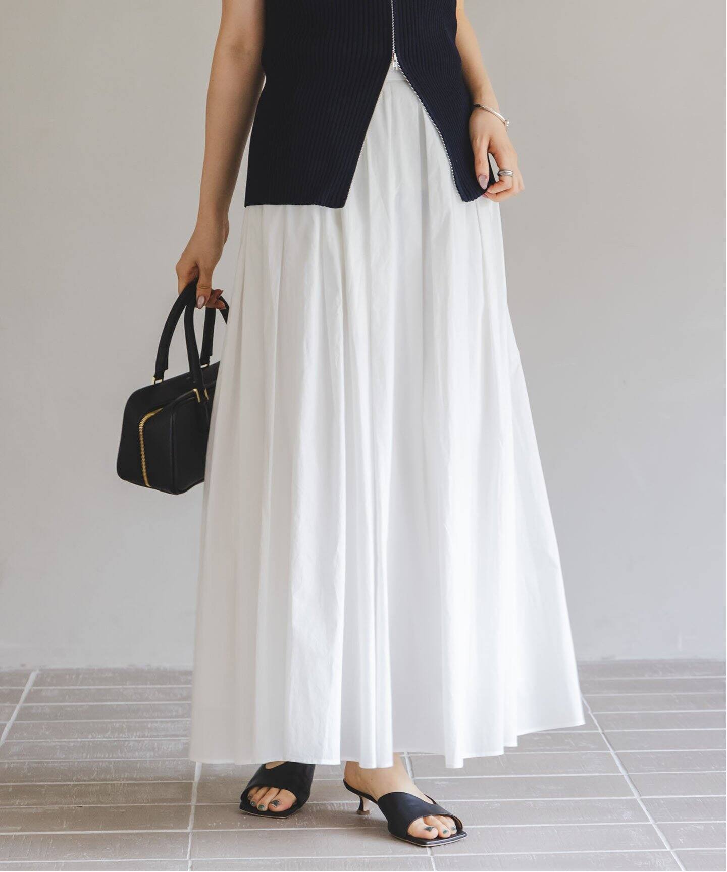 タックボリュームコットンスカート（ロング・マキシ丈スカート