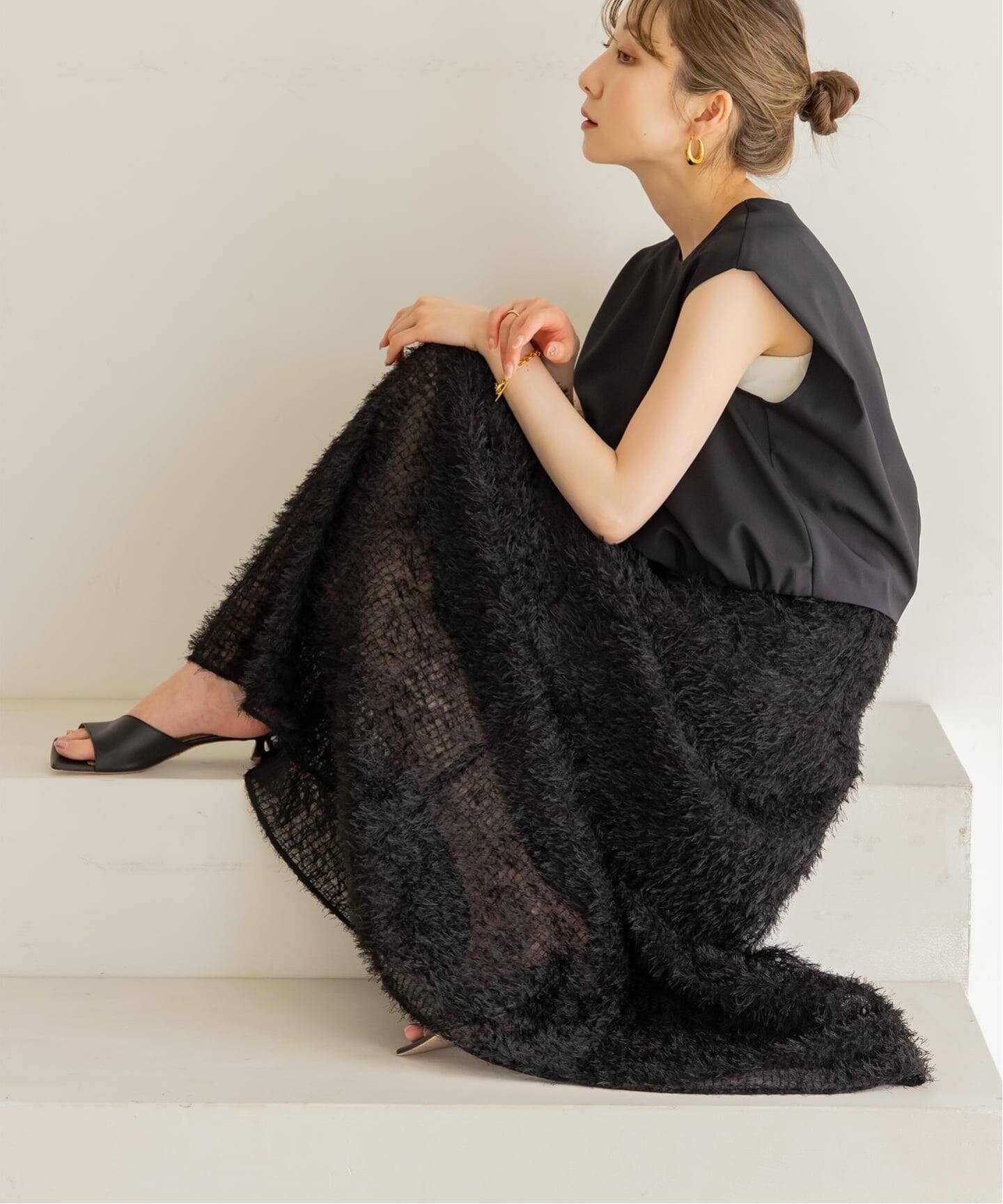 フェザーチュールフレアスカート（ロング・マキシ丈スカート