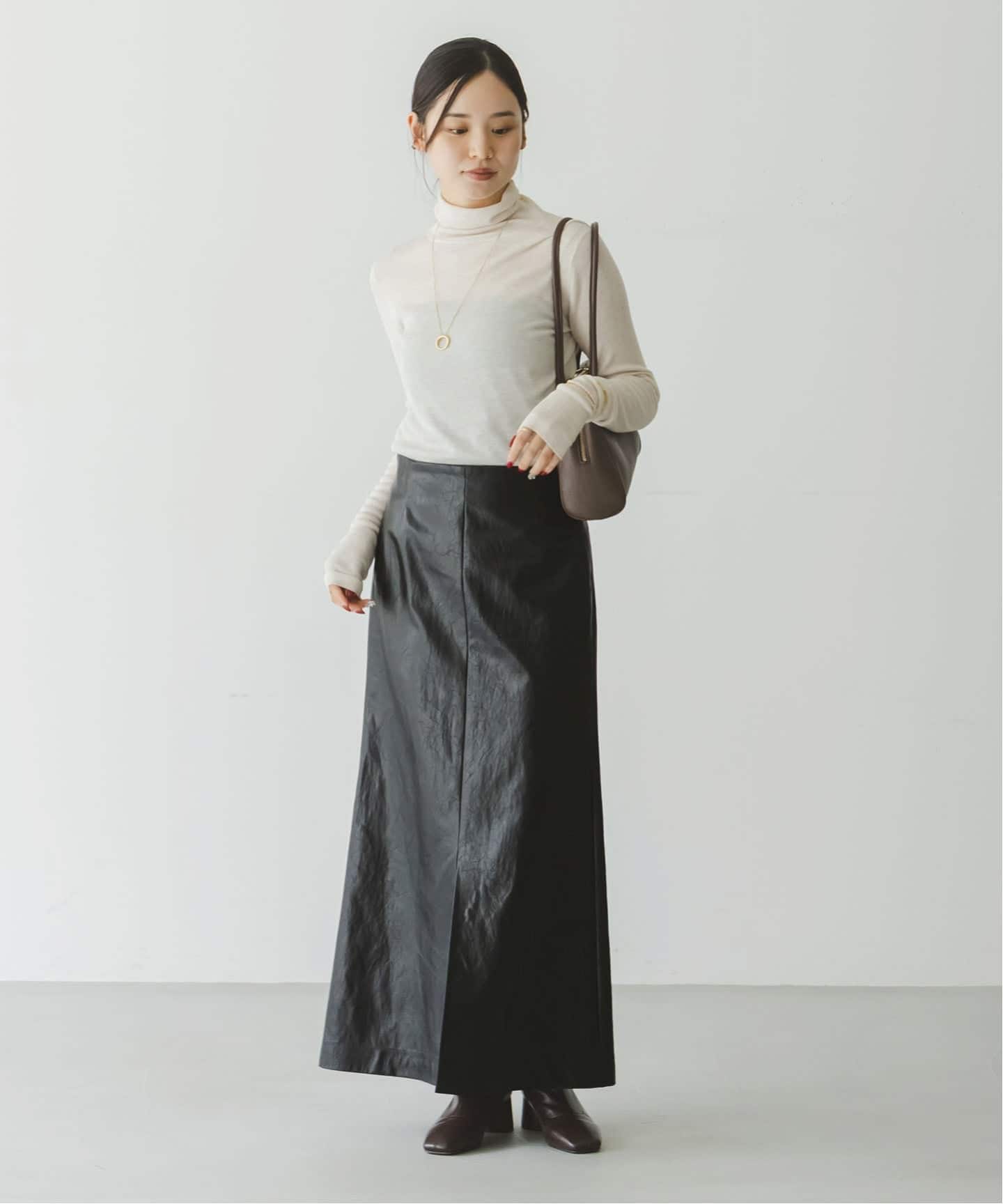 ヴィンテージライクフェイクレザースカート（ロング・マキシ丈スカート